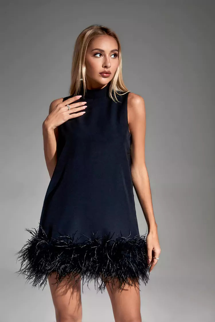 Hope Black Feather Mini Dress-CATCHALL
