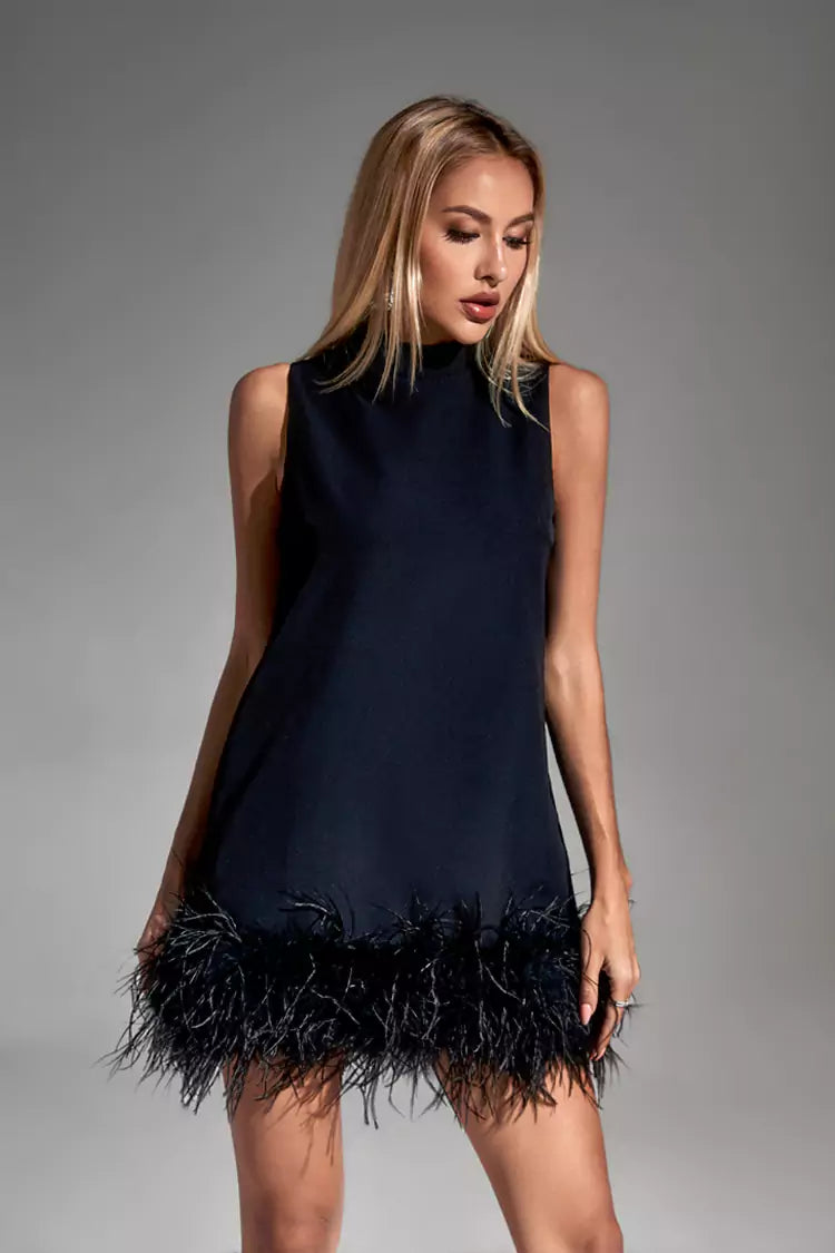 Hope Black Feather Mini Dress-CATCHALL