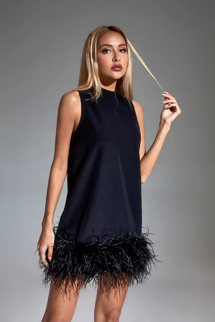 Hope Black Feather Mini Dress-CATCHALL