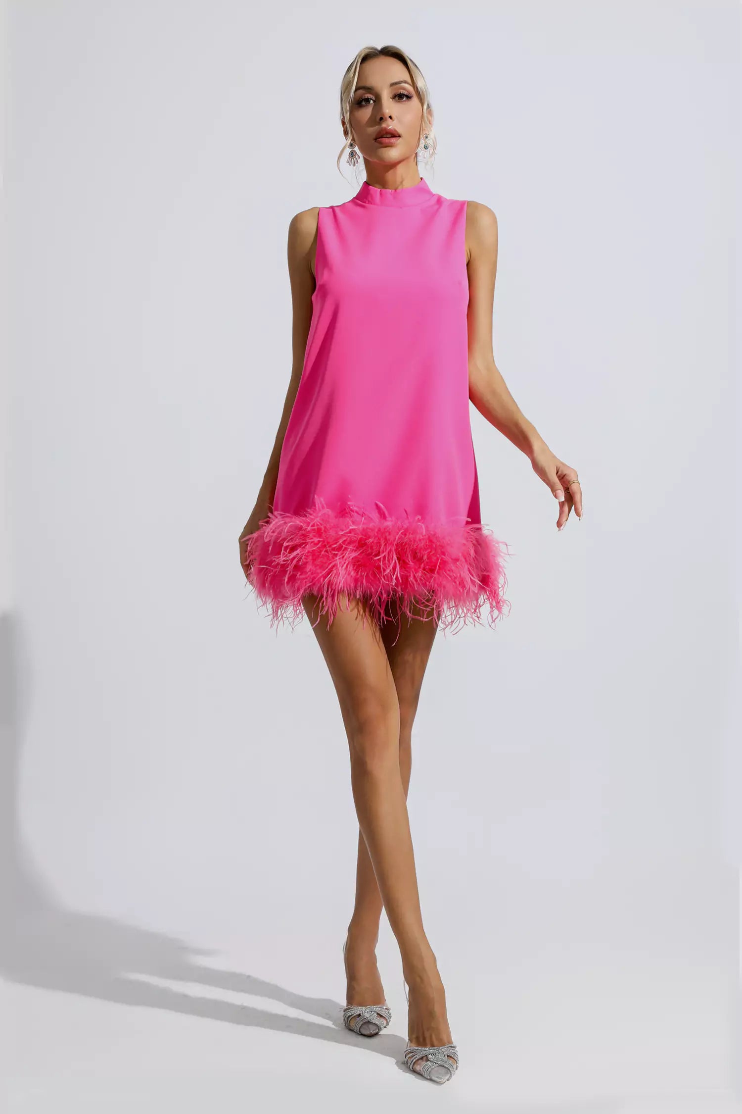 Hope Pink Feather Mini Dress-CATCHALL