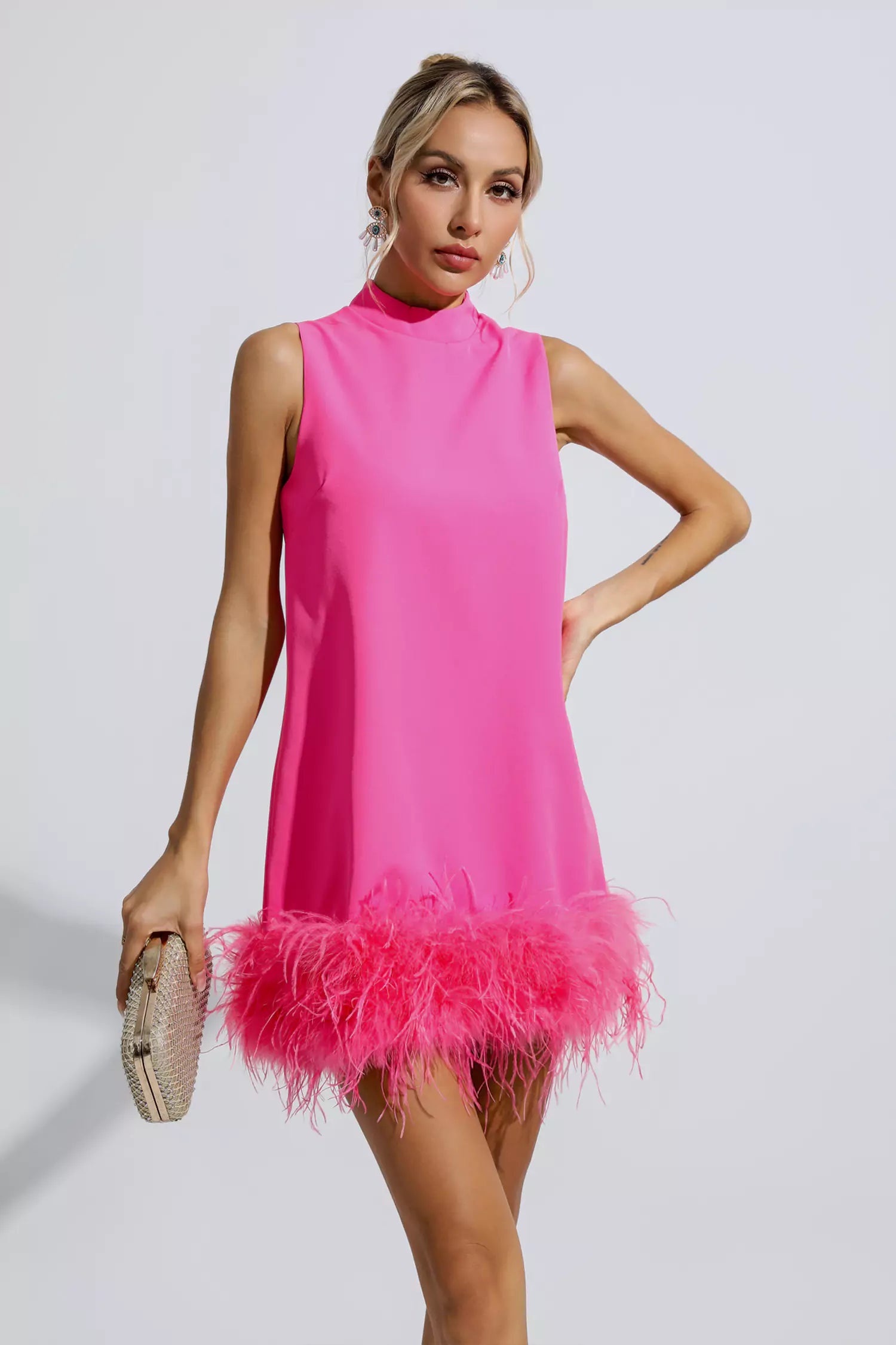 Hope Pink Feather Mini Dress-CATCHALL