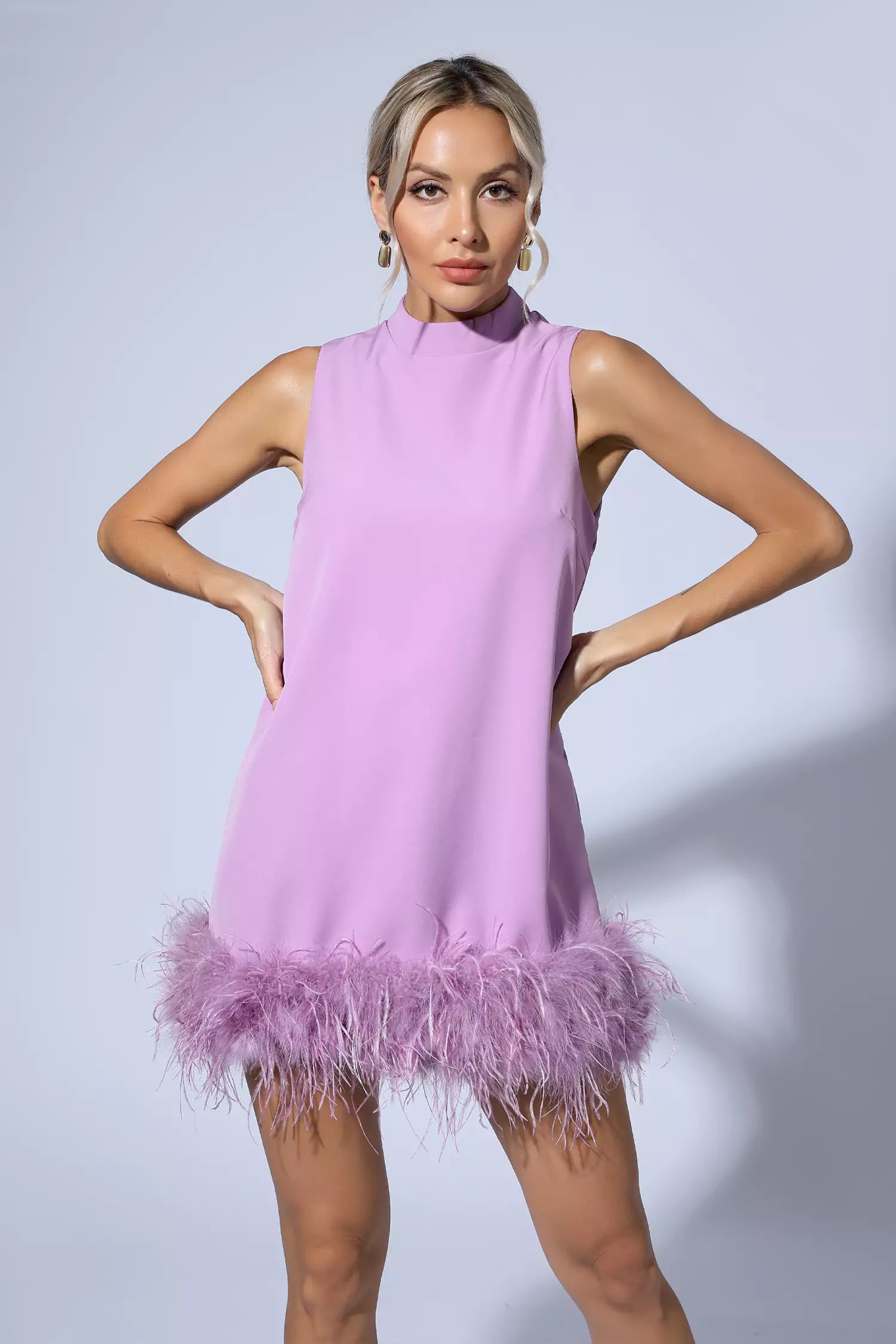 Hope Purple Feather Mini Dress-CATCHALL
