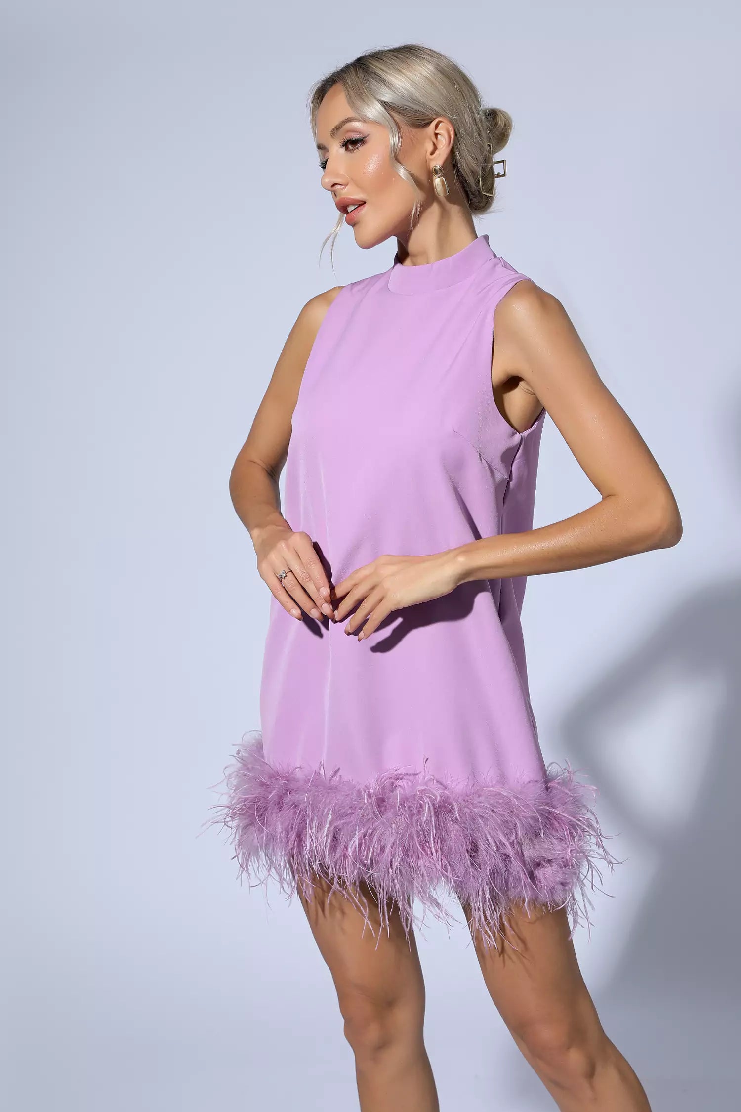 Hope Purple Feather Mini Dress-CATCHALL