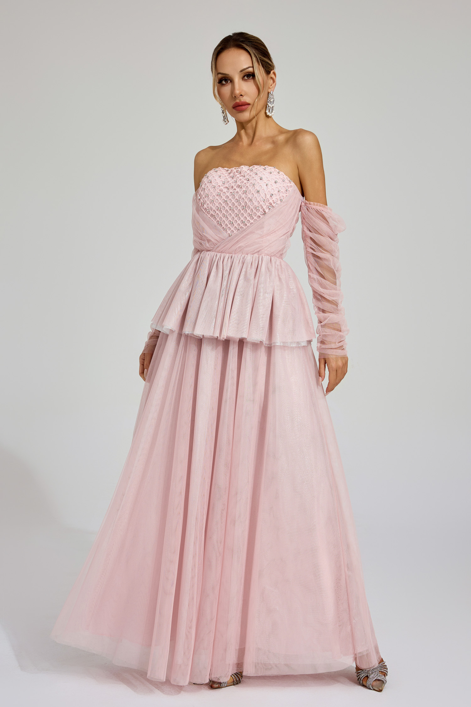 Hoyle Pink Mesh Off Shoulder Dress