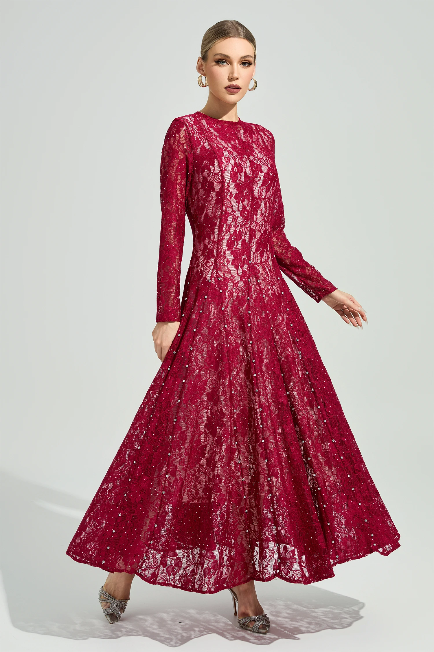 Hubble Red Lace Ruffle Dress