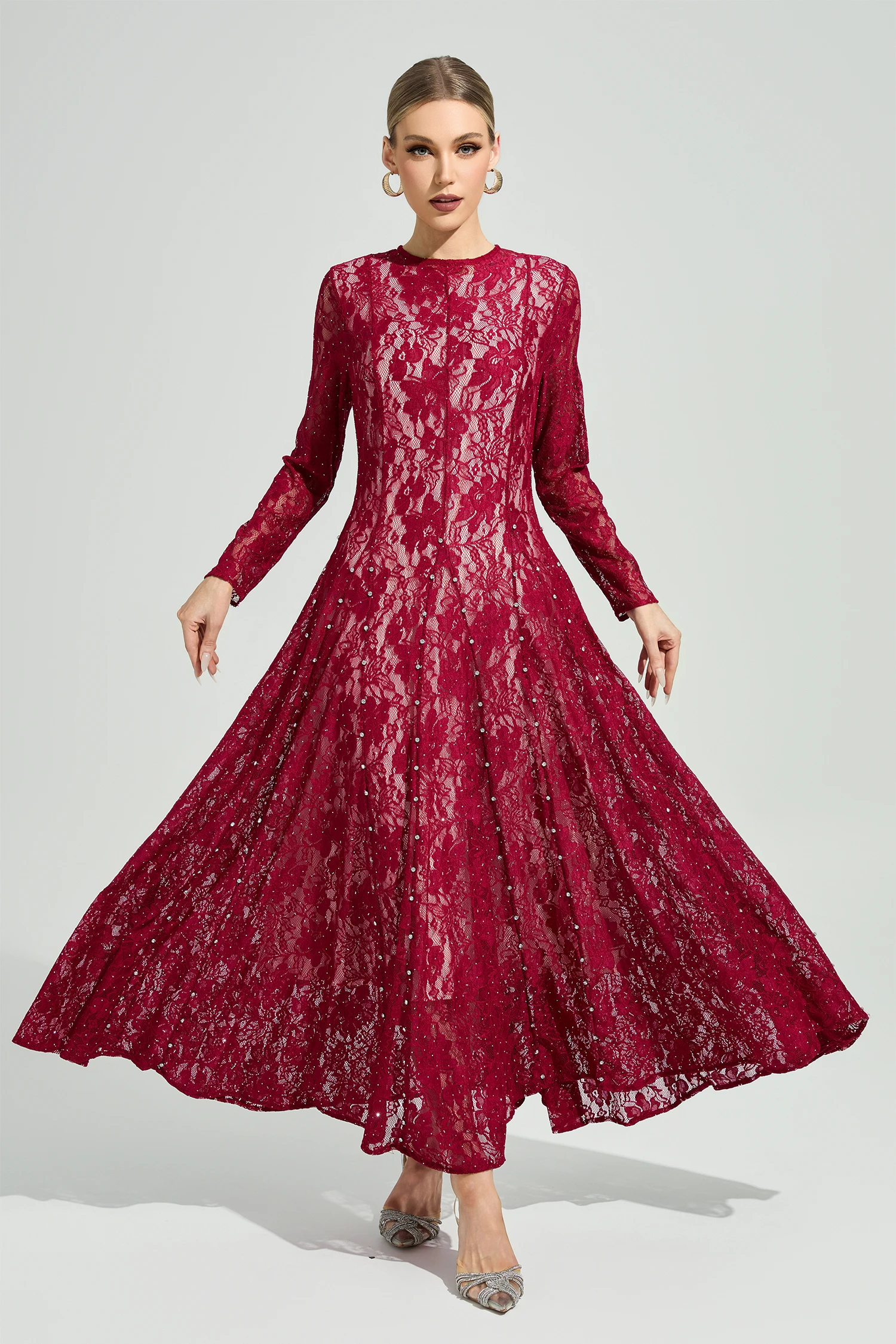 Hubble Red Lace Ruffle Dress