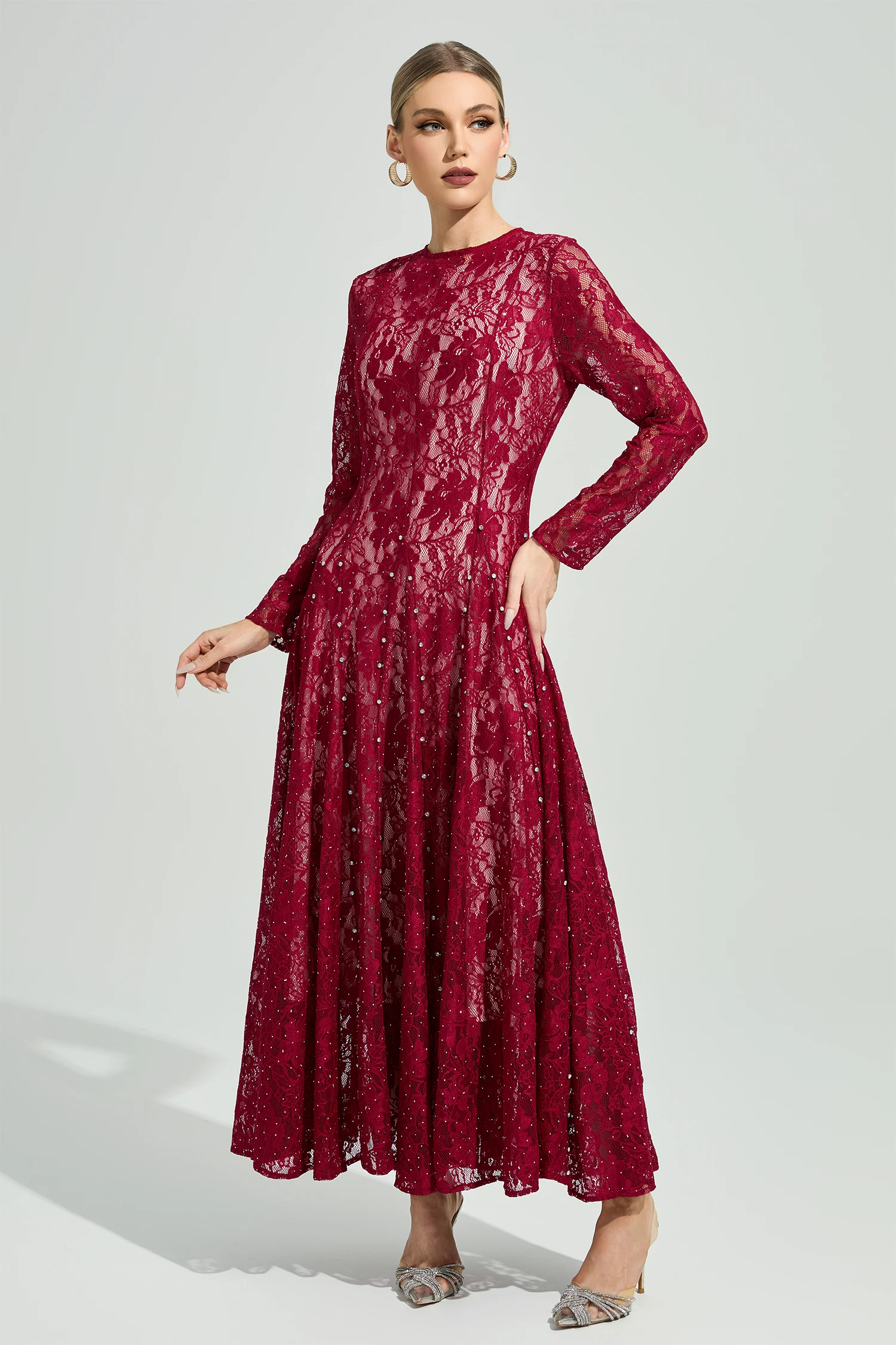Hubble Red Lace Ruffle Dress
