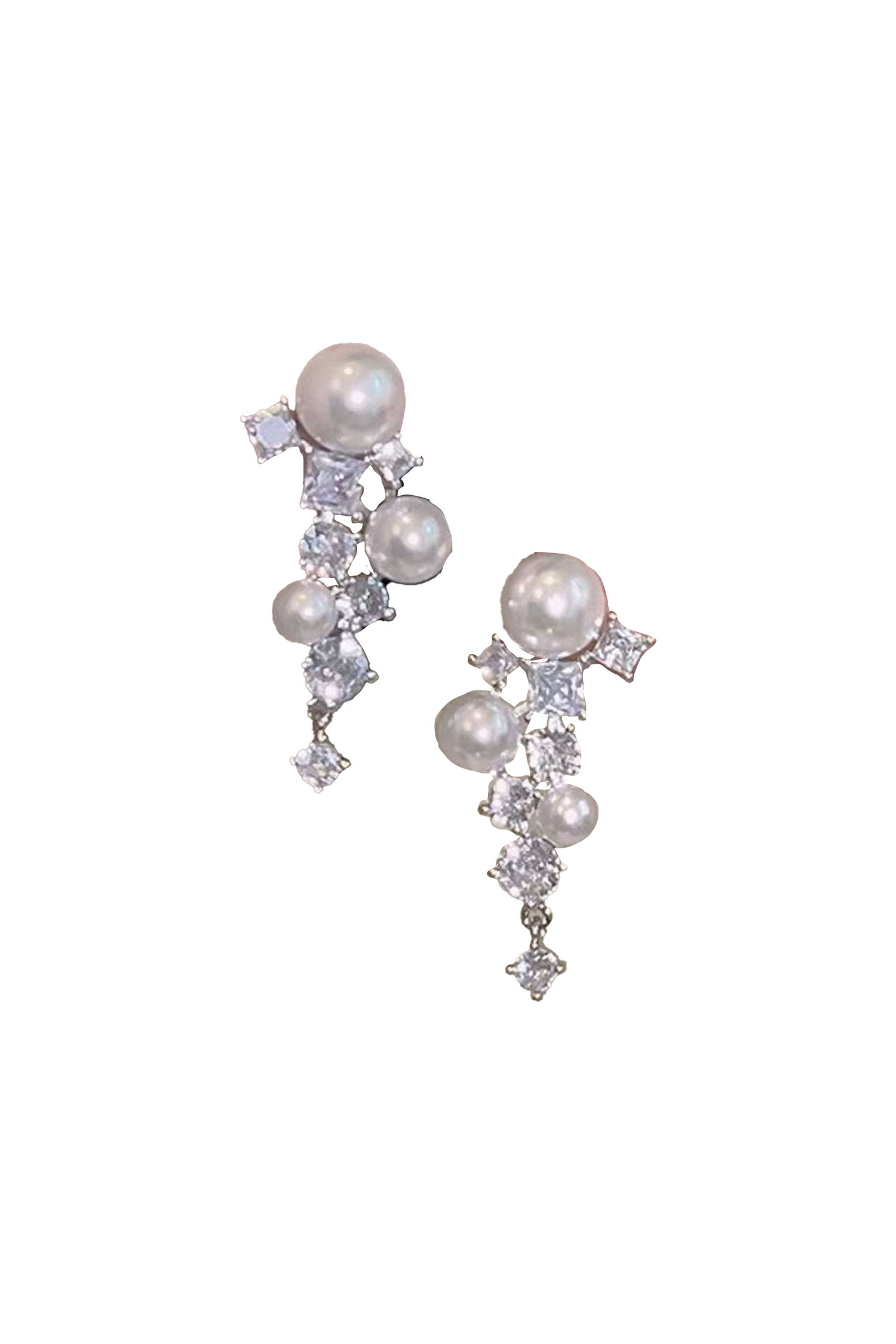 Hubery Silver Pearl Diamond Earrings