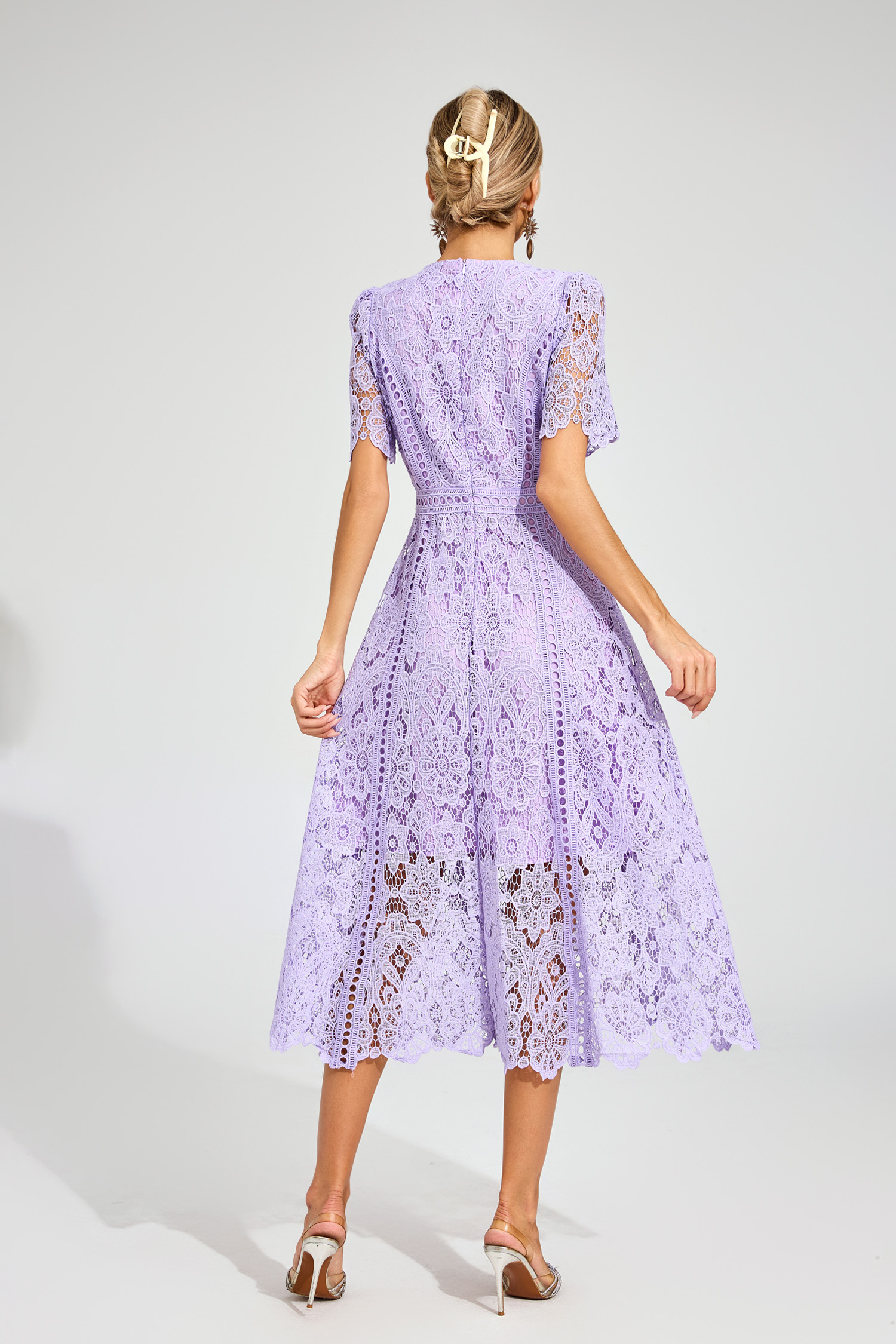 Humphrey Purple Lace Cut Out Midi Dress