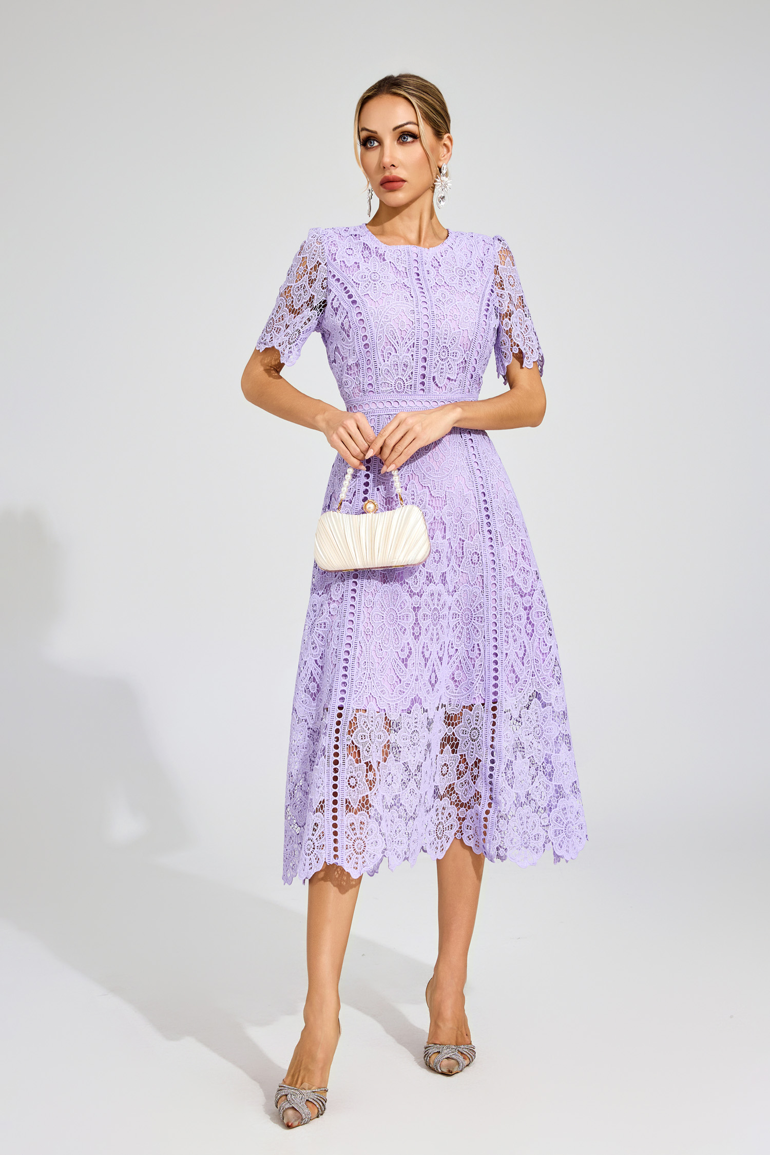 Humphrey Purple Lace Cut Out Midi Dress