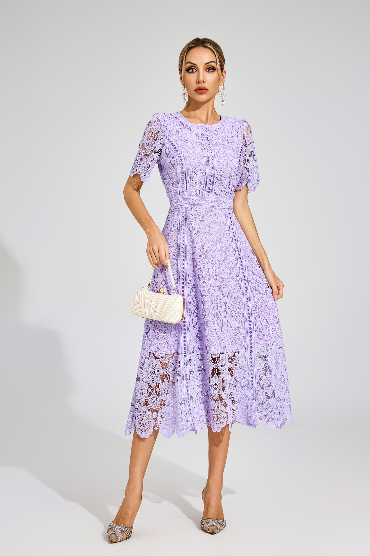 Humphrey Purple Lace Cut Out Midi Dress