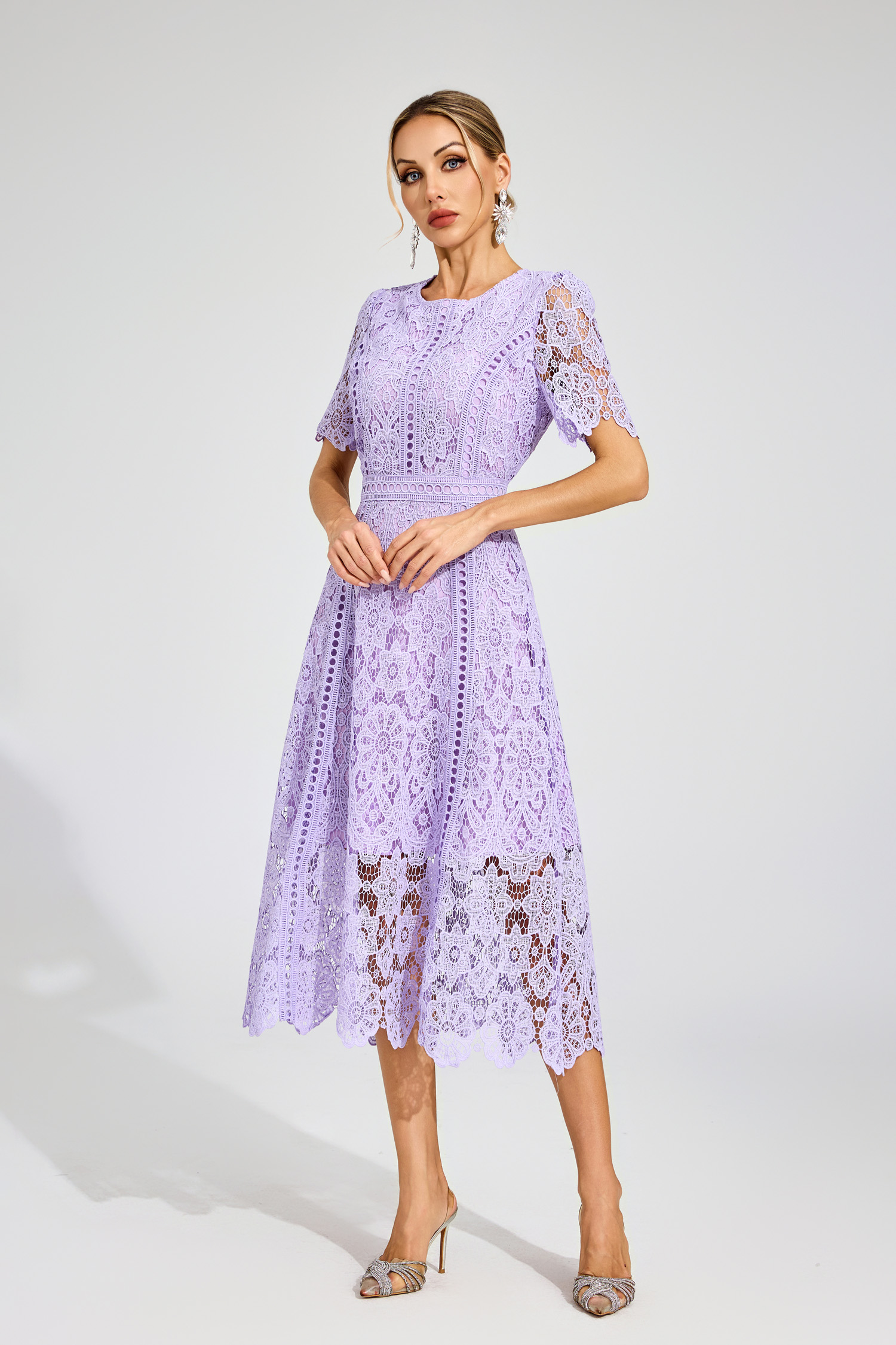 Humphrey Purple Lace Cut Out Midi Dress