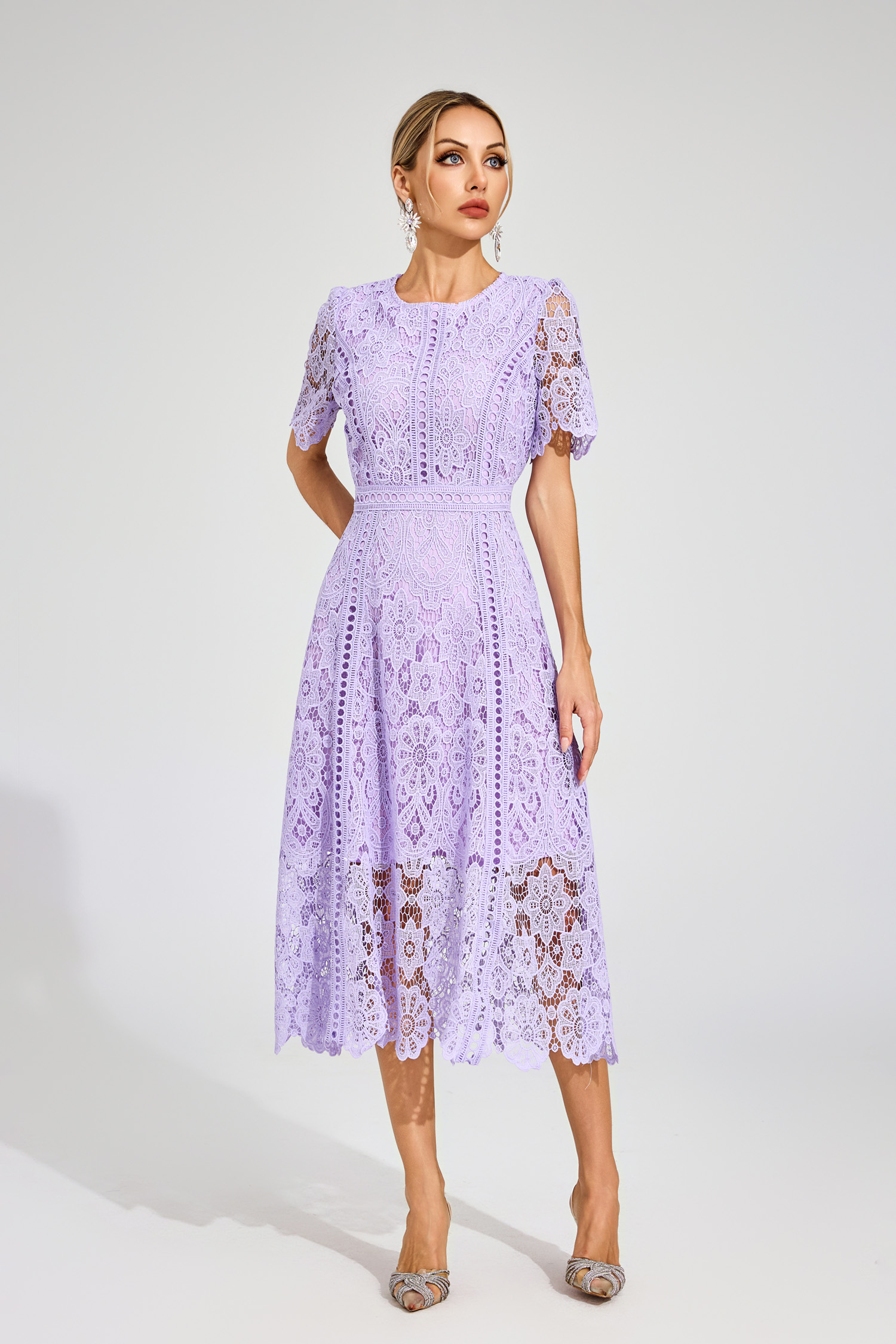 Humphrey Purple Lace Cut Out Midi Dress