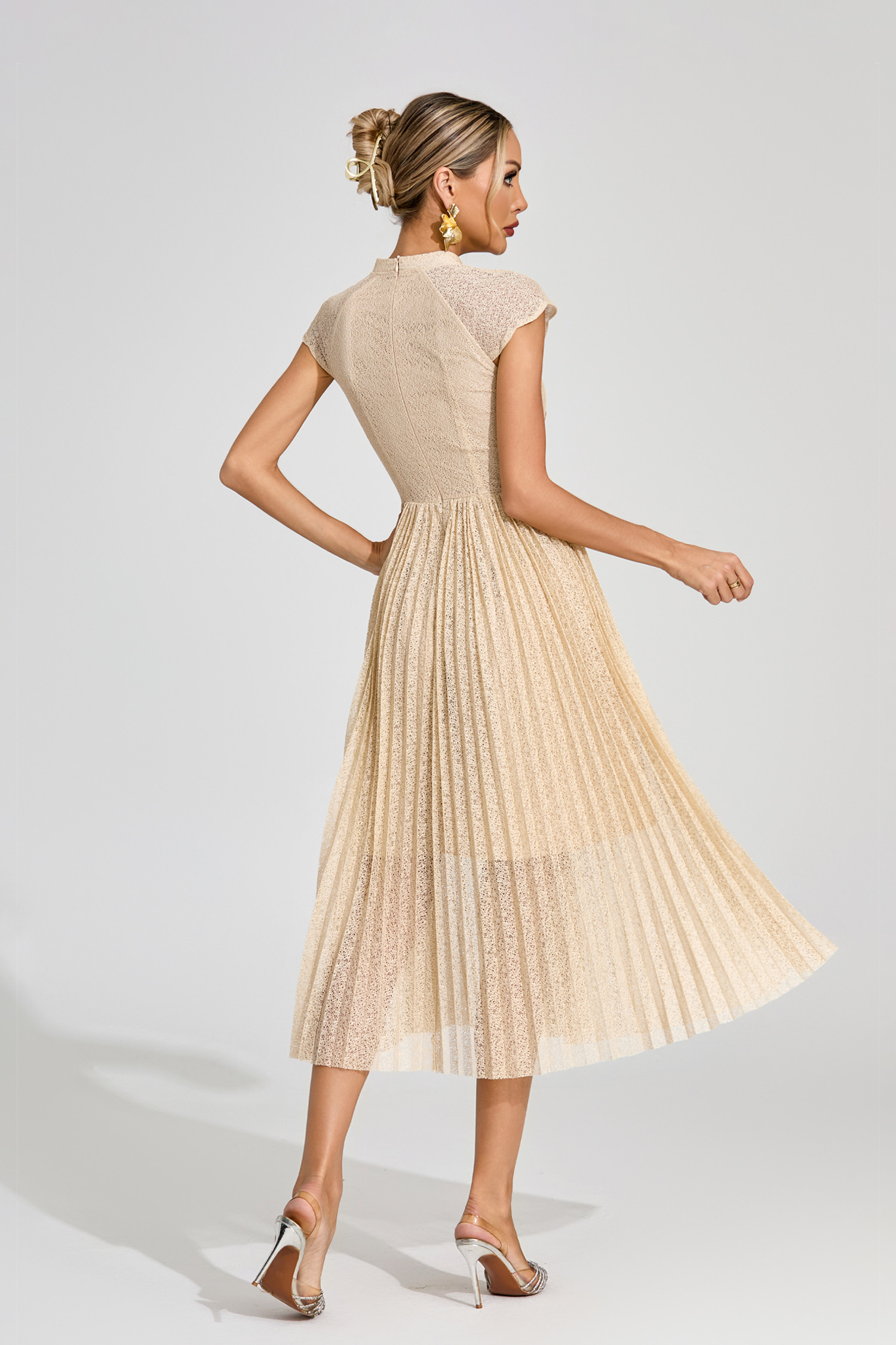 Huxley Apricot Lace Embroidered Midi Dress