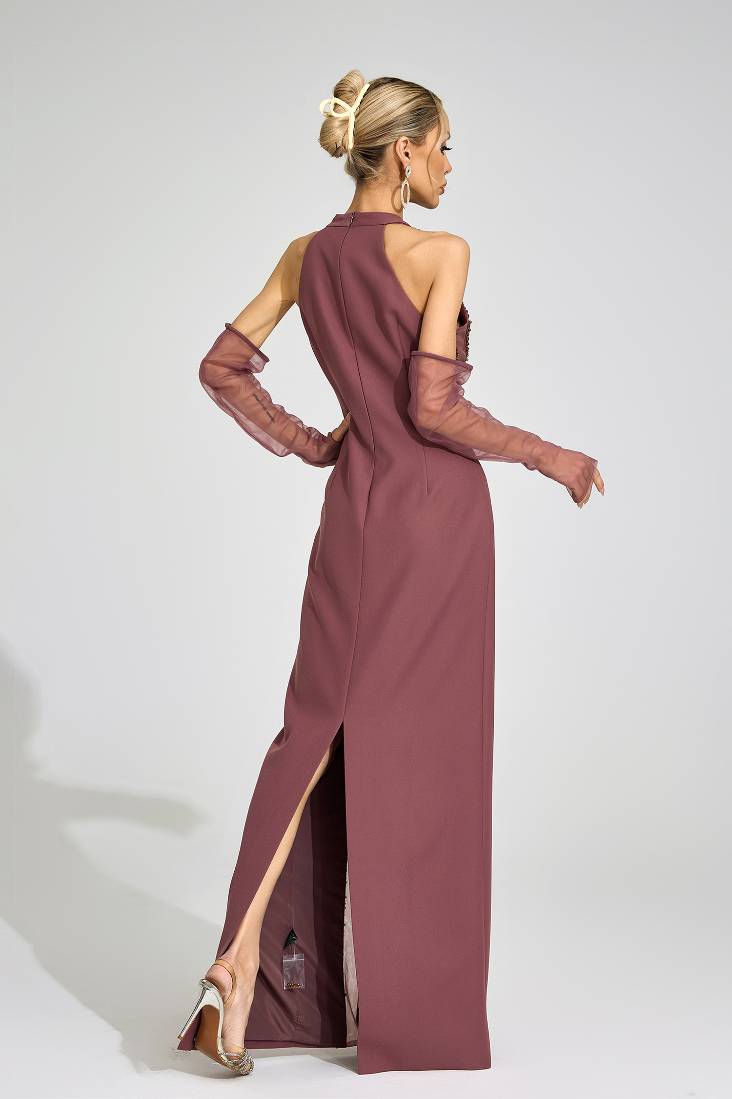 Inga Brown High Neck Maxi Dress