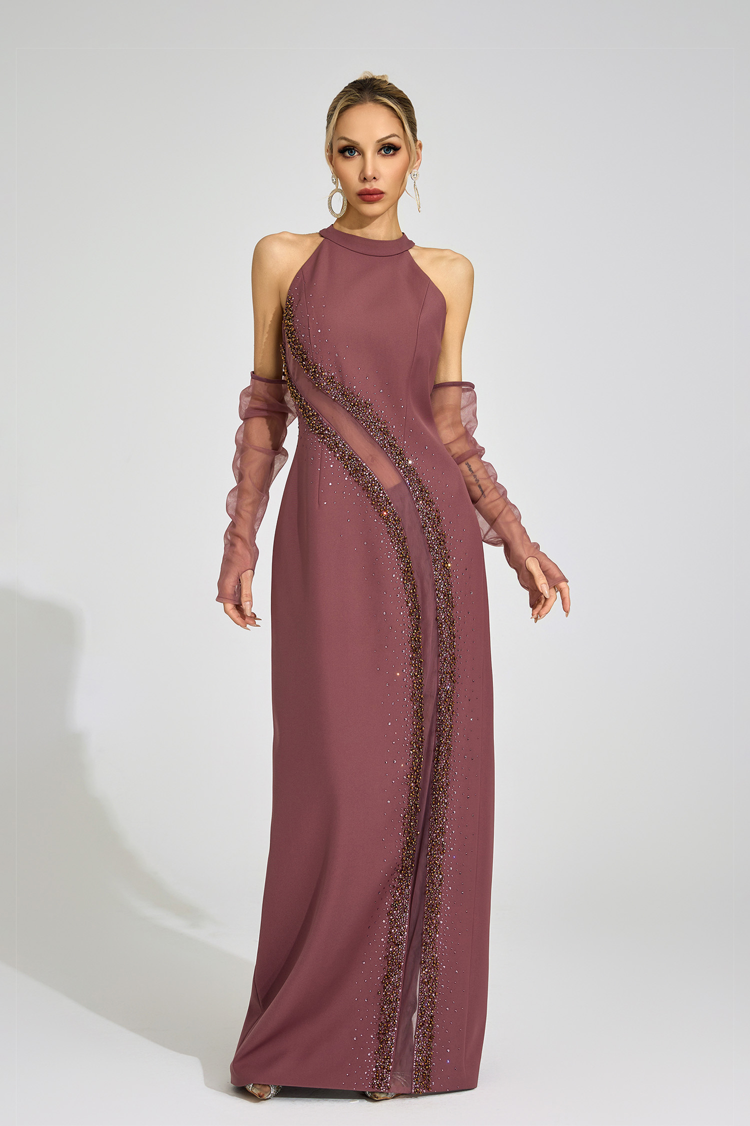 Inga Brown High Neck Maxi Dress