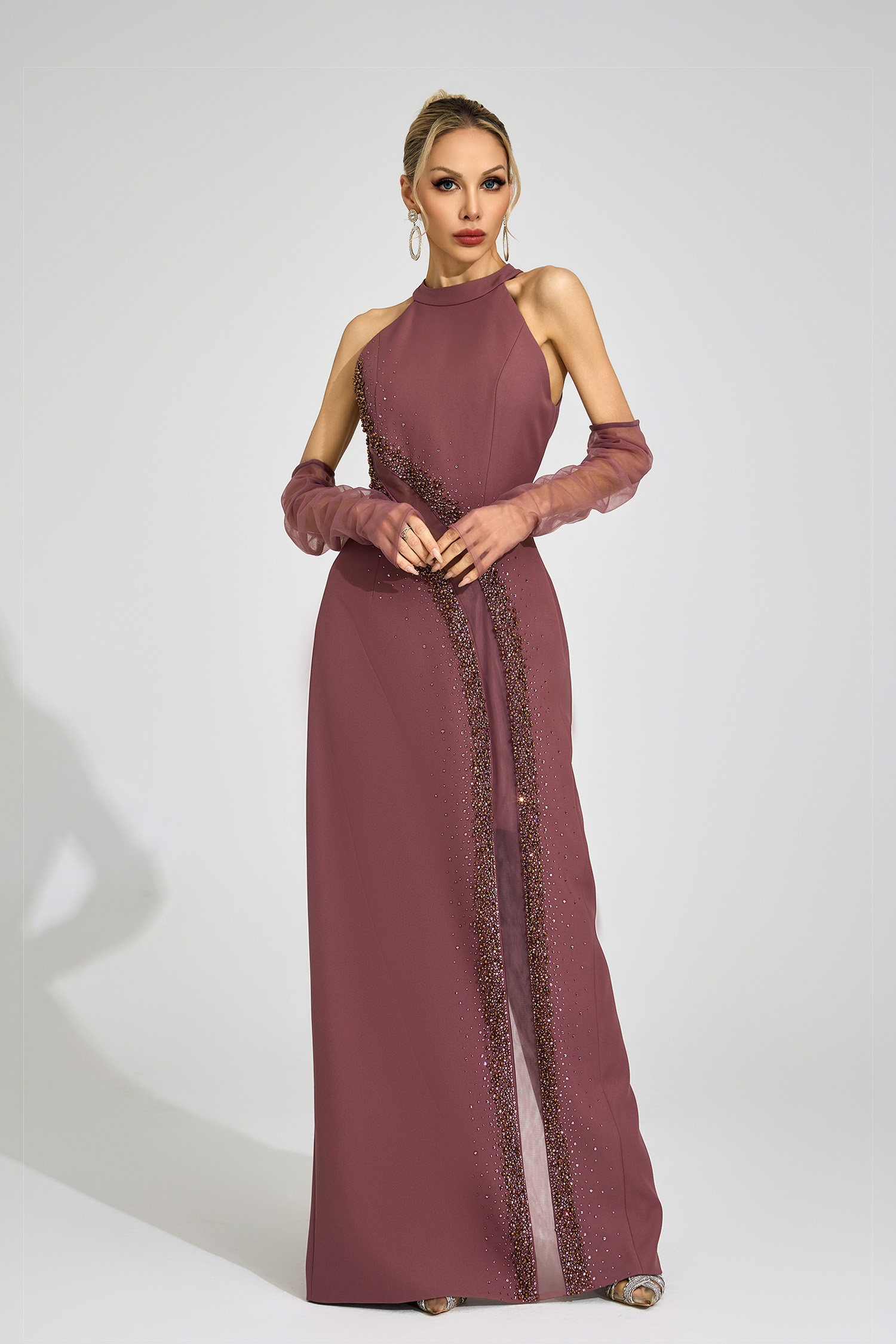 Inga Brown High Neck Maxi Dress