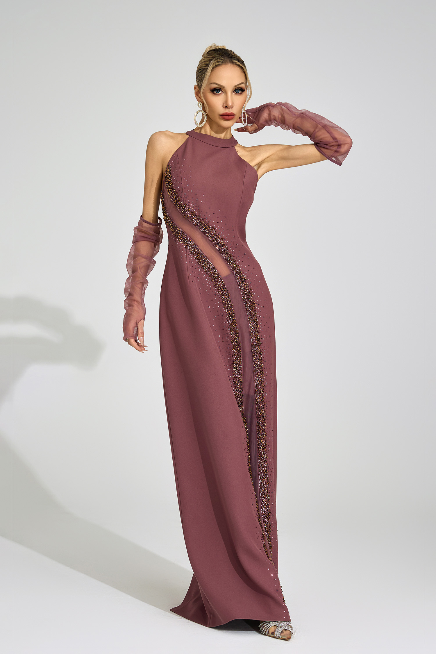 Inga Brown High Neck Maxi Dress
