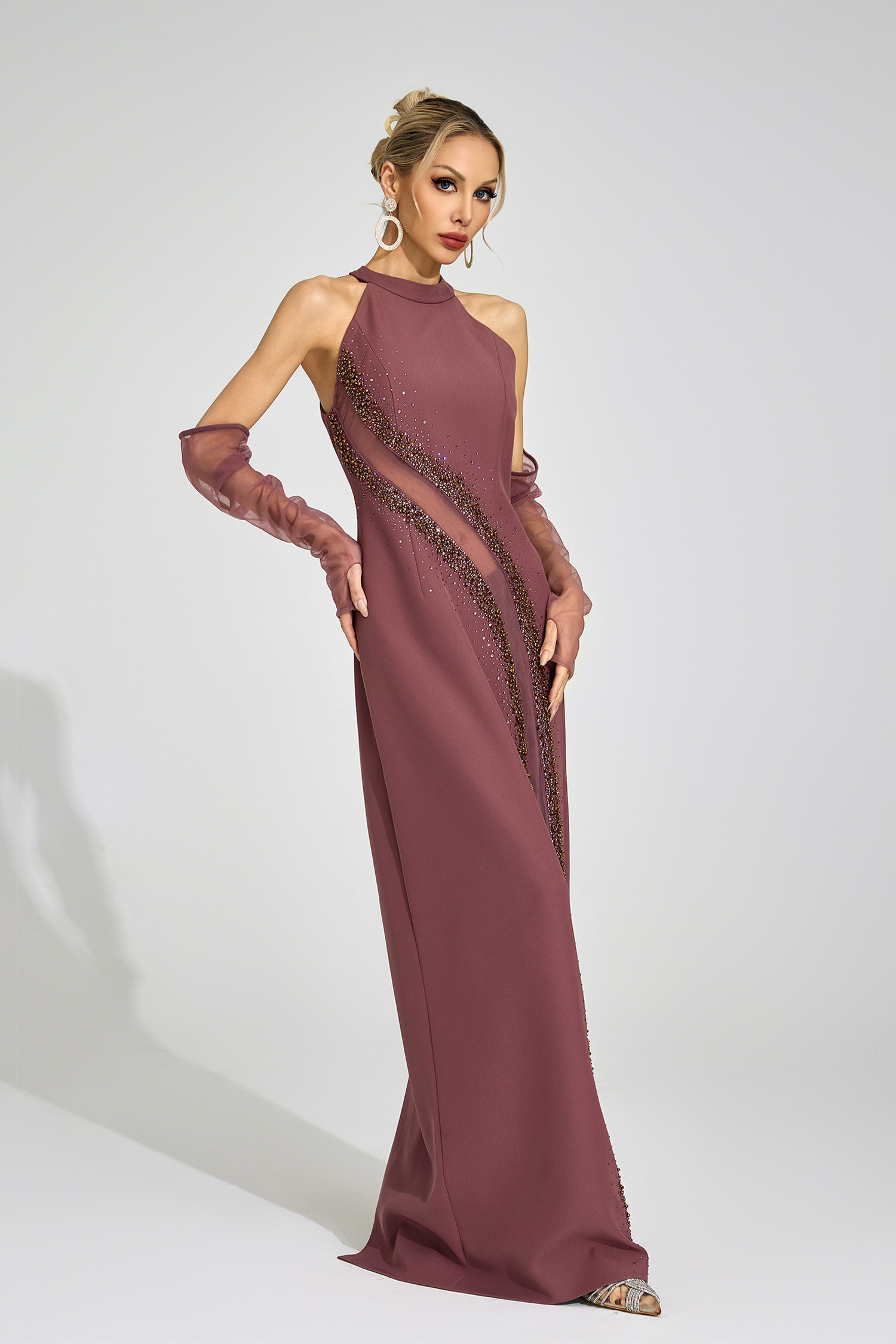 Inga Brown High Neck Maxi Dress