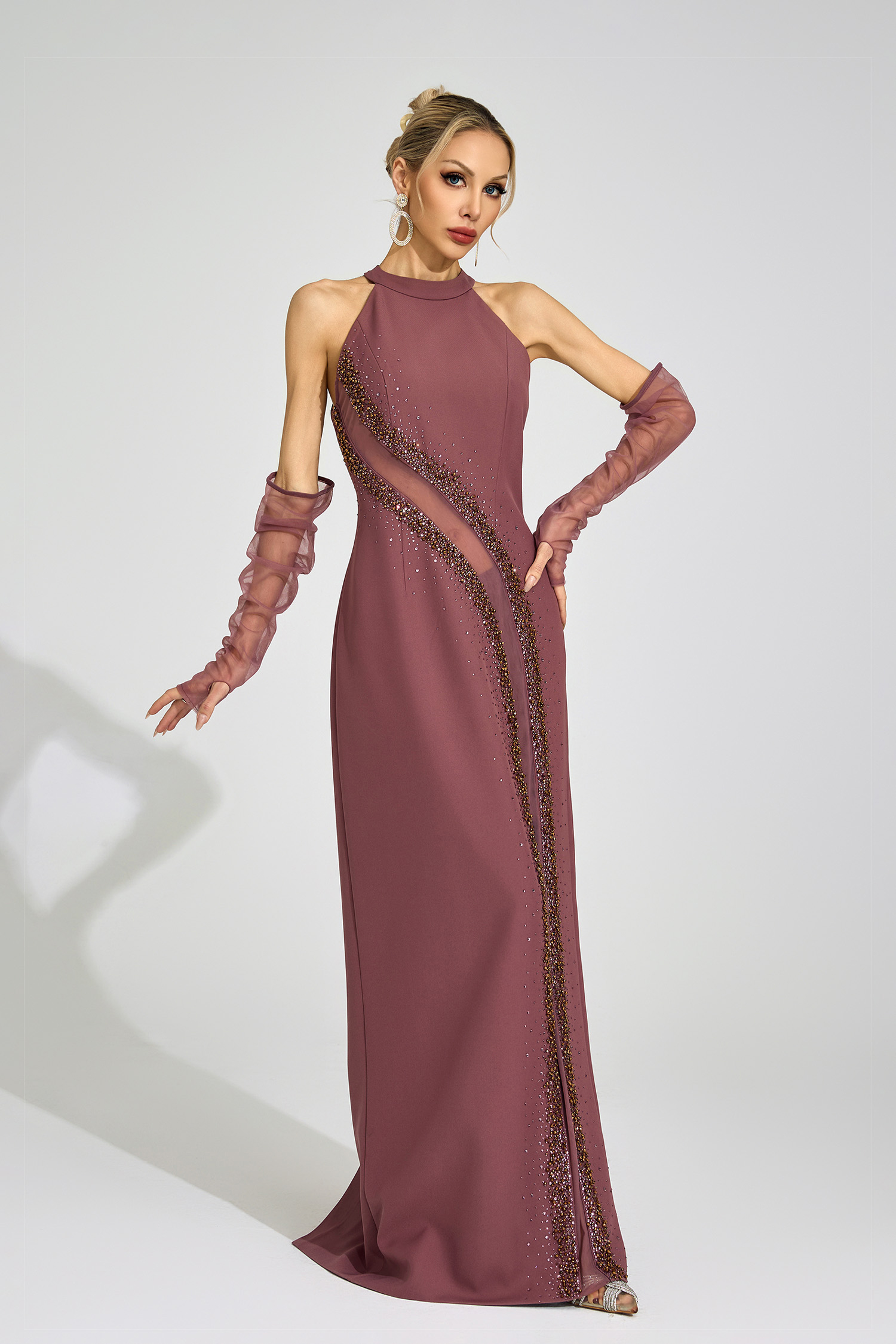 Inga Brown High Neck Maxi Dress
