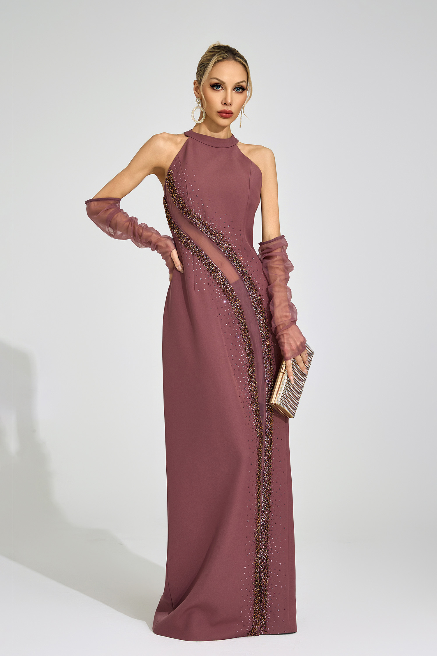 Inga Brown High Neck Maxi Dress