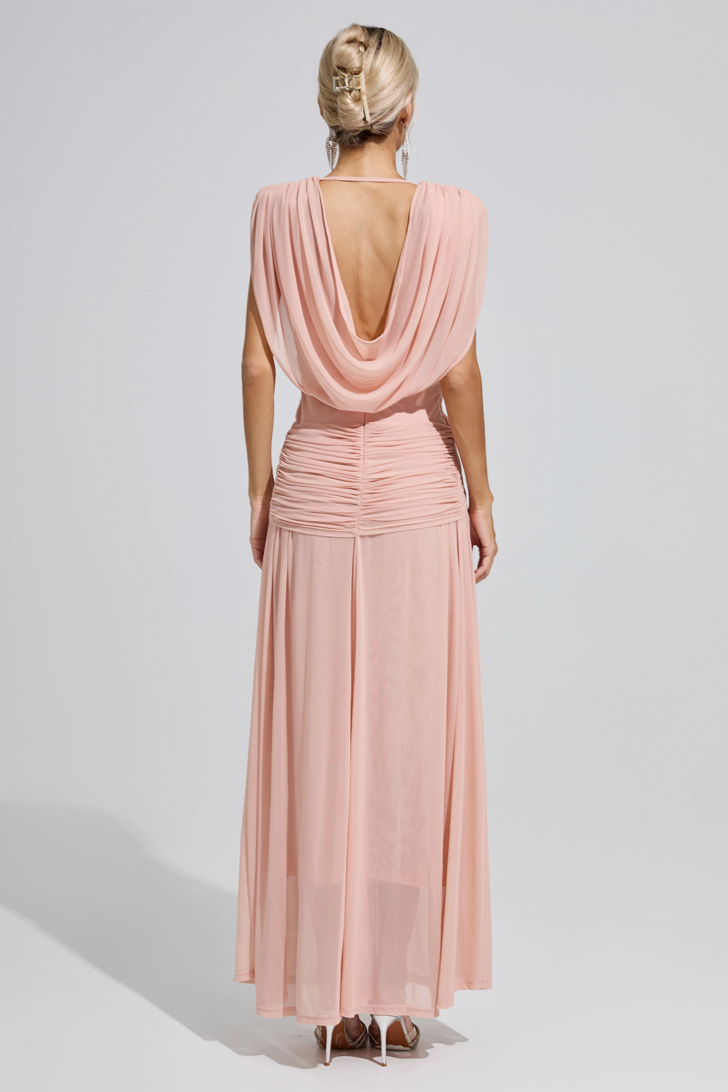 Irène Pink Sleeveless Ruched Maxi Dress