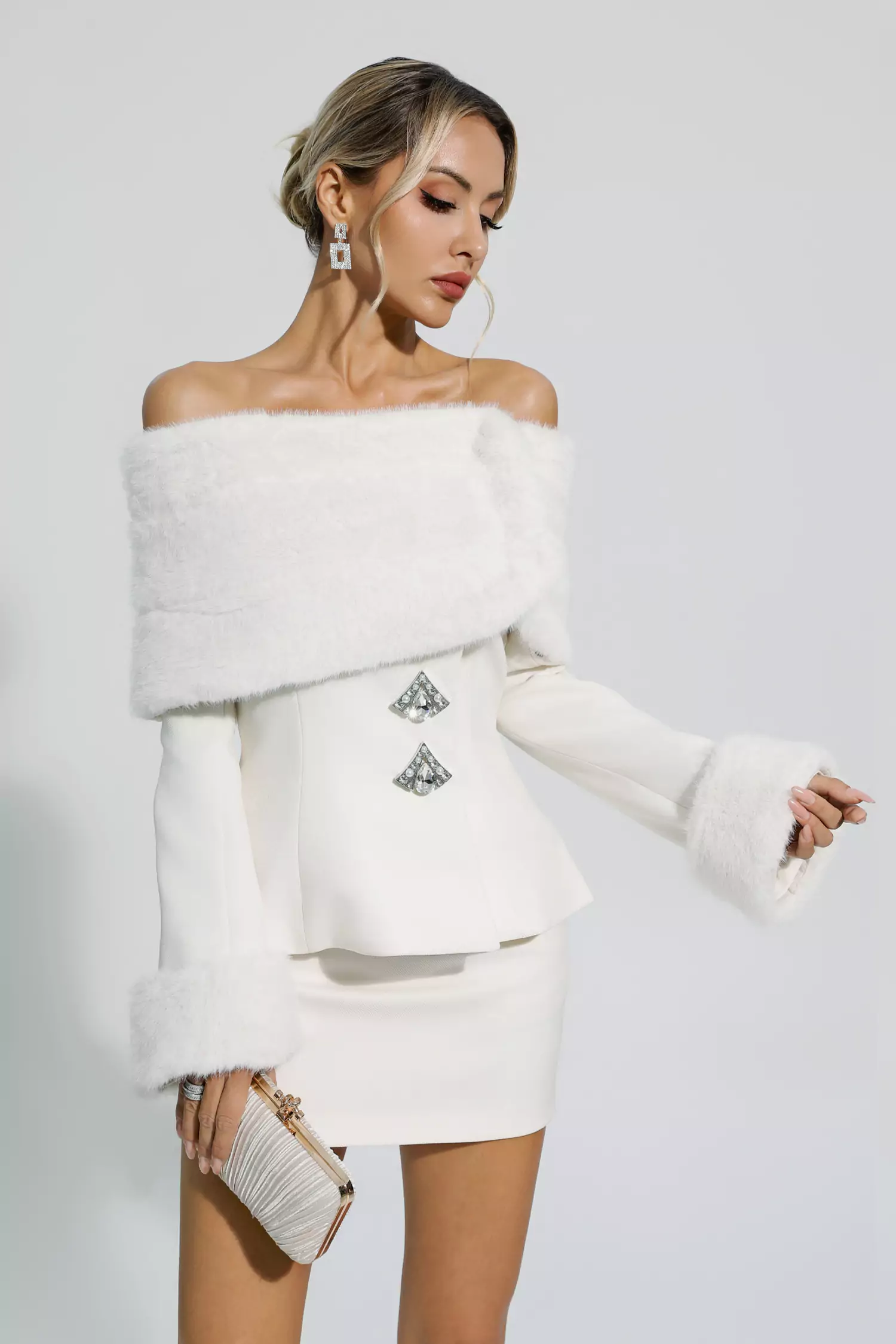 Irene White Furry Coat Set-CATCHALL