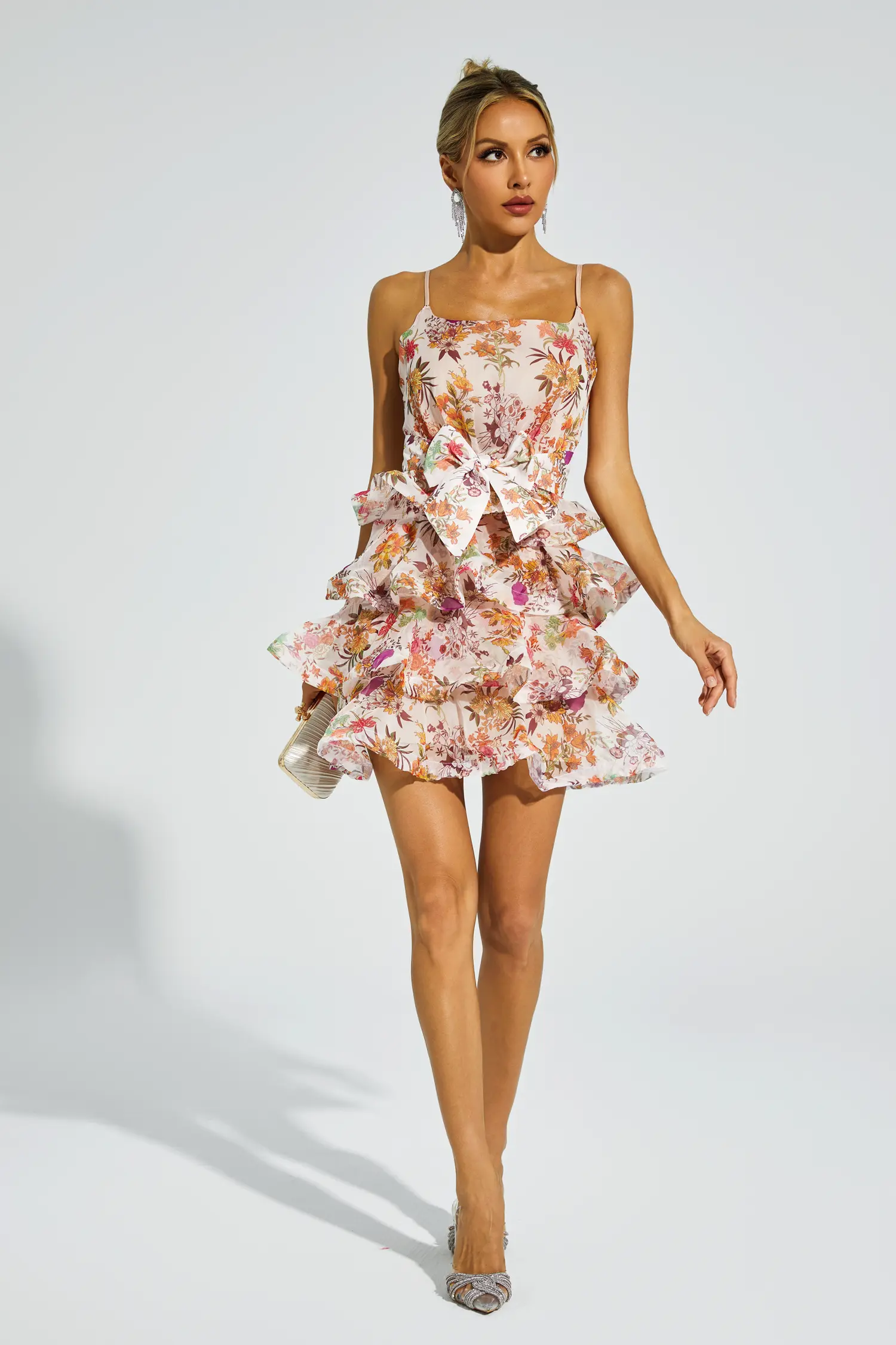 Irma Floral Ruched Slip Mini Dress-CATCHALL