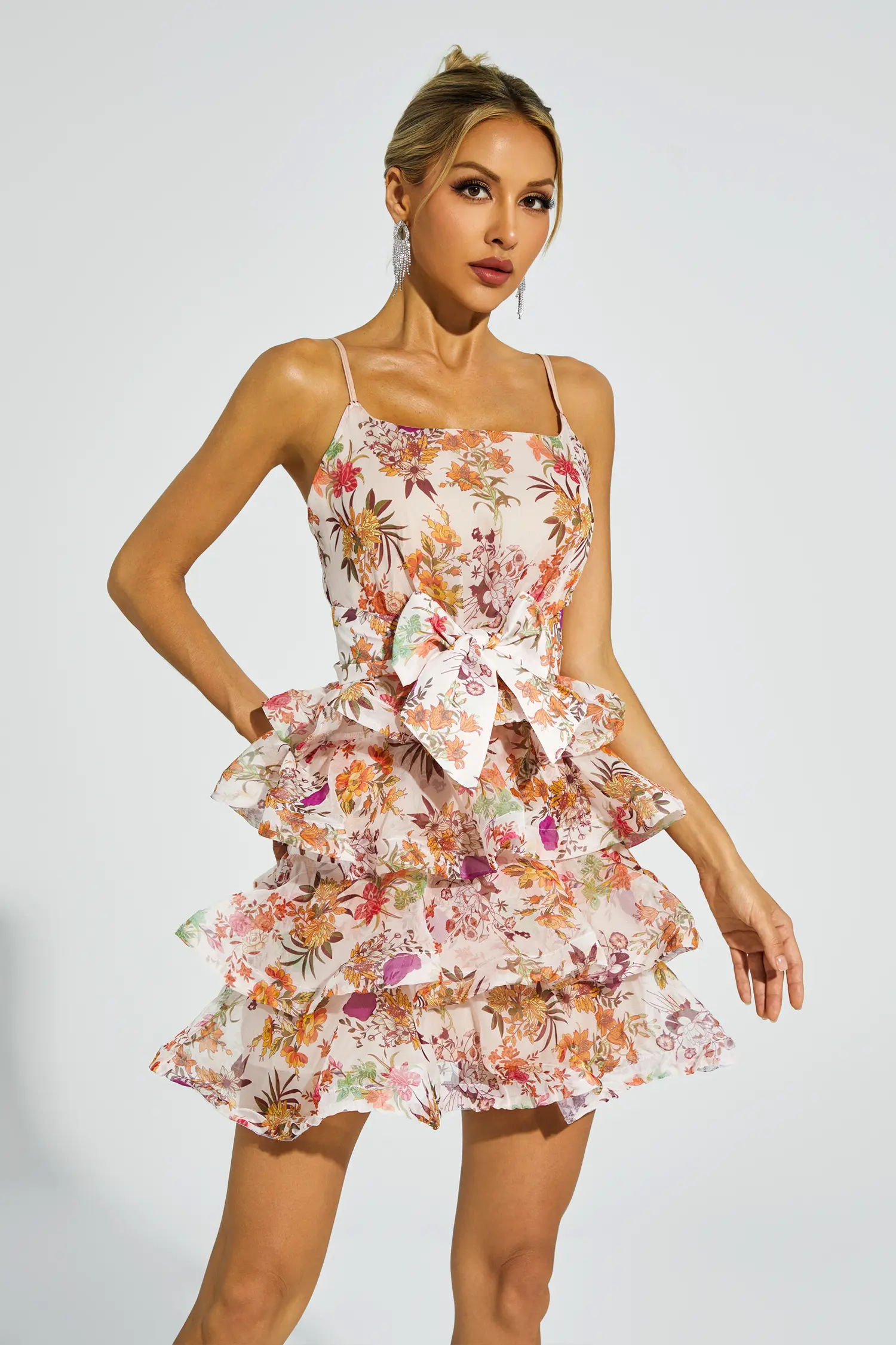 Irma Floral Ruched Slip Mini Dress-CATCHALL