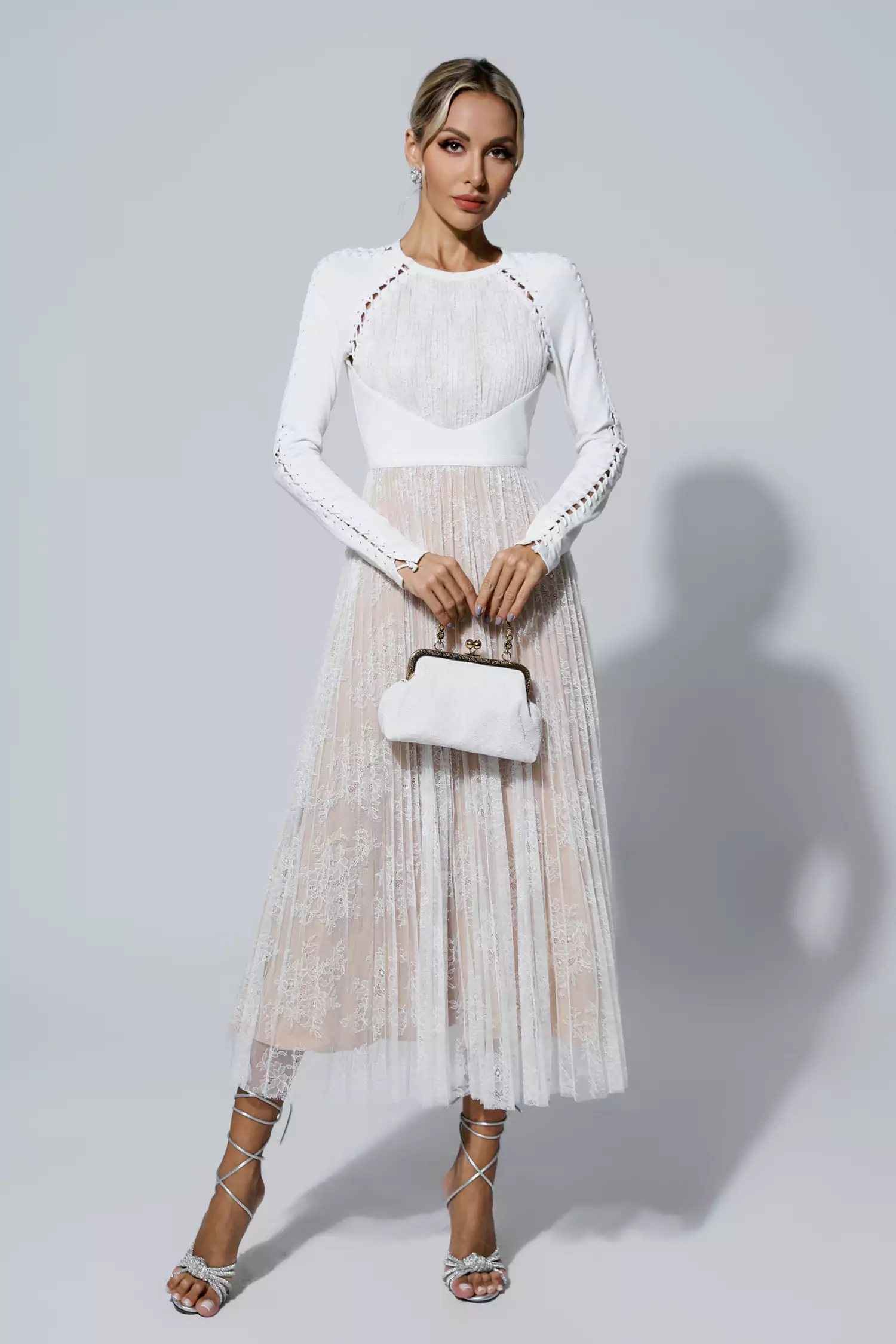 Itzel White Lace Long Sleeve Maxi Dress-CATCHALL