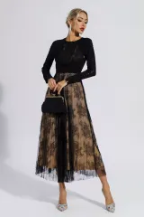 Itzel Black Lace Long Sleeve Maxi Dress