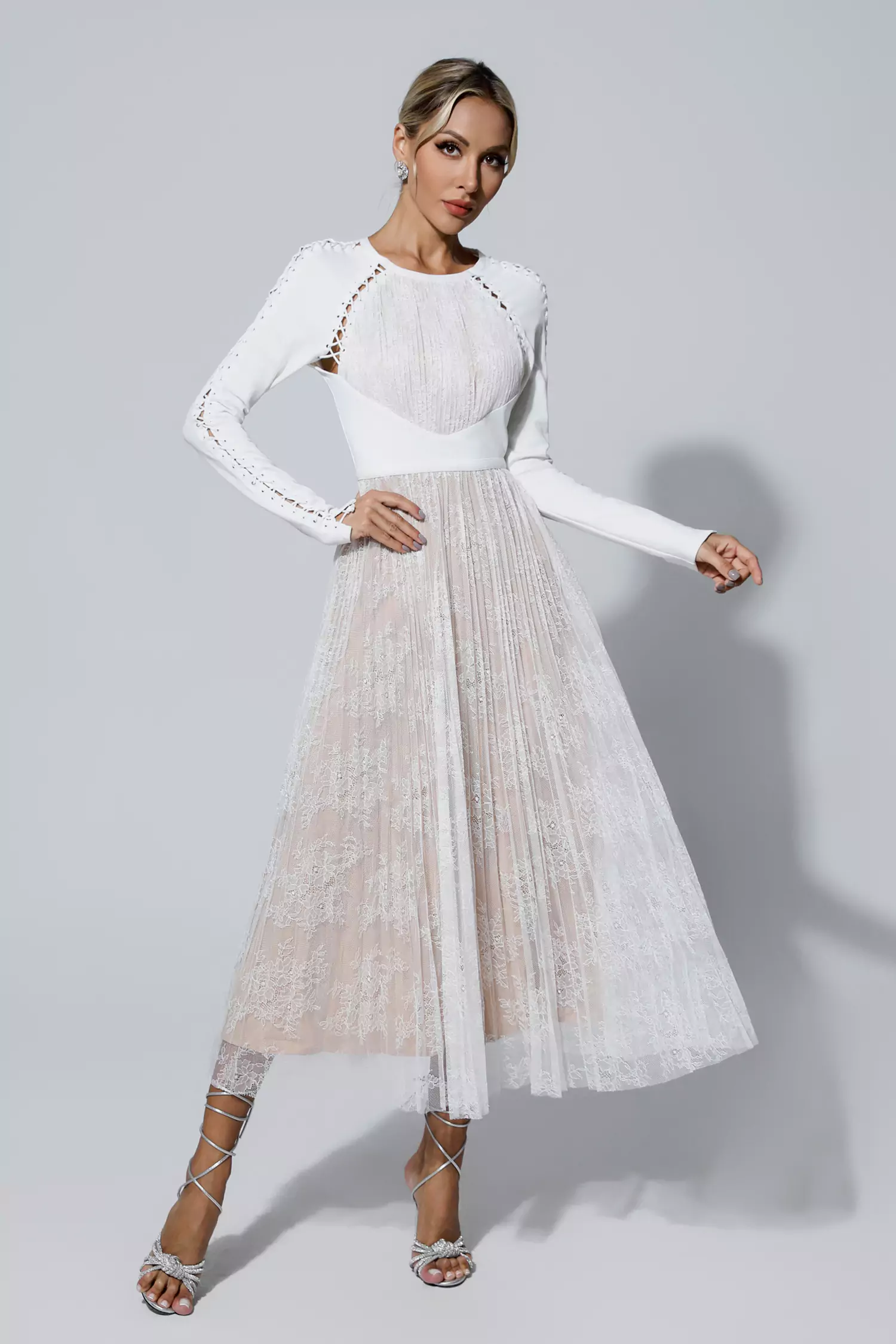 Itzel White Lace Long Sleeve Maxi Dress