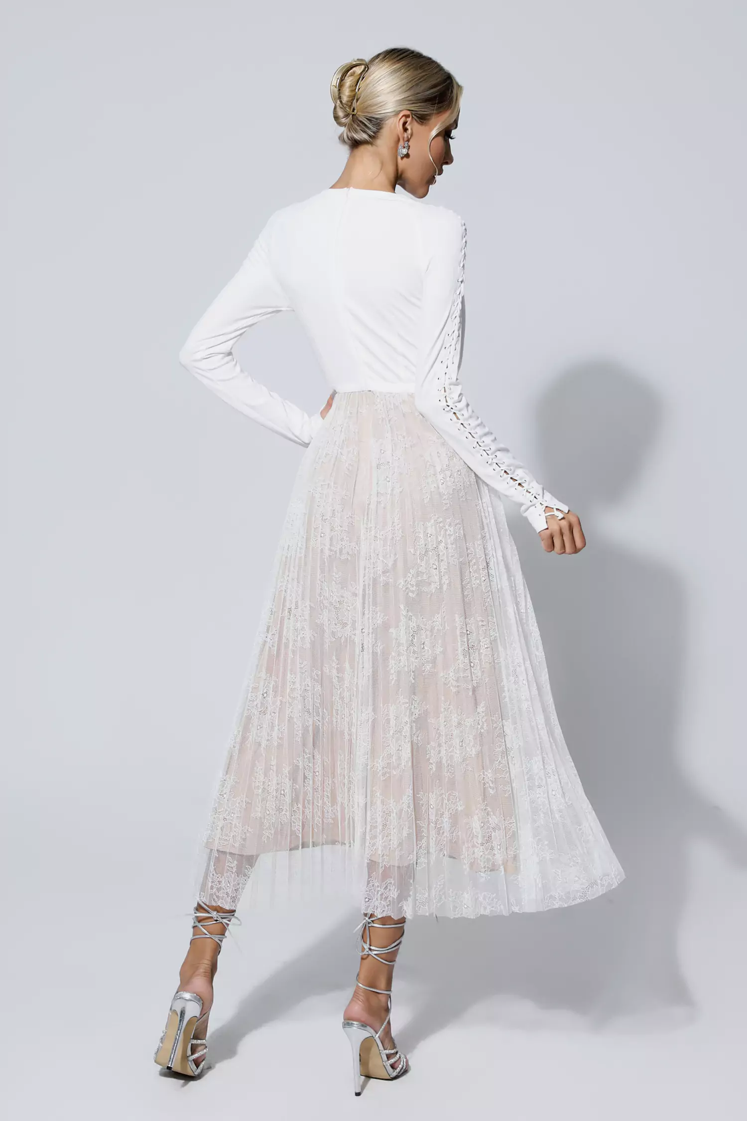 Itzel White Lace Long Sleeve Maxi Dress-CATCHALL
