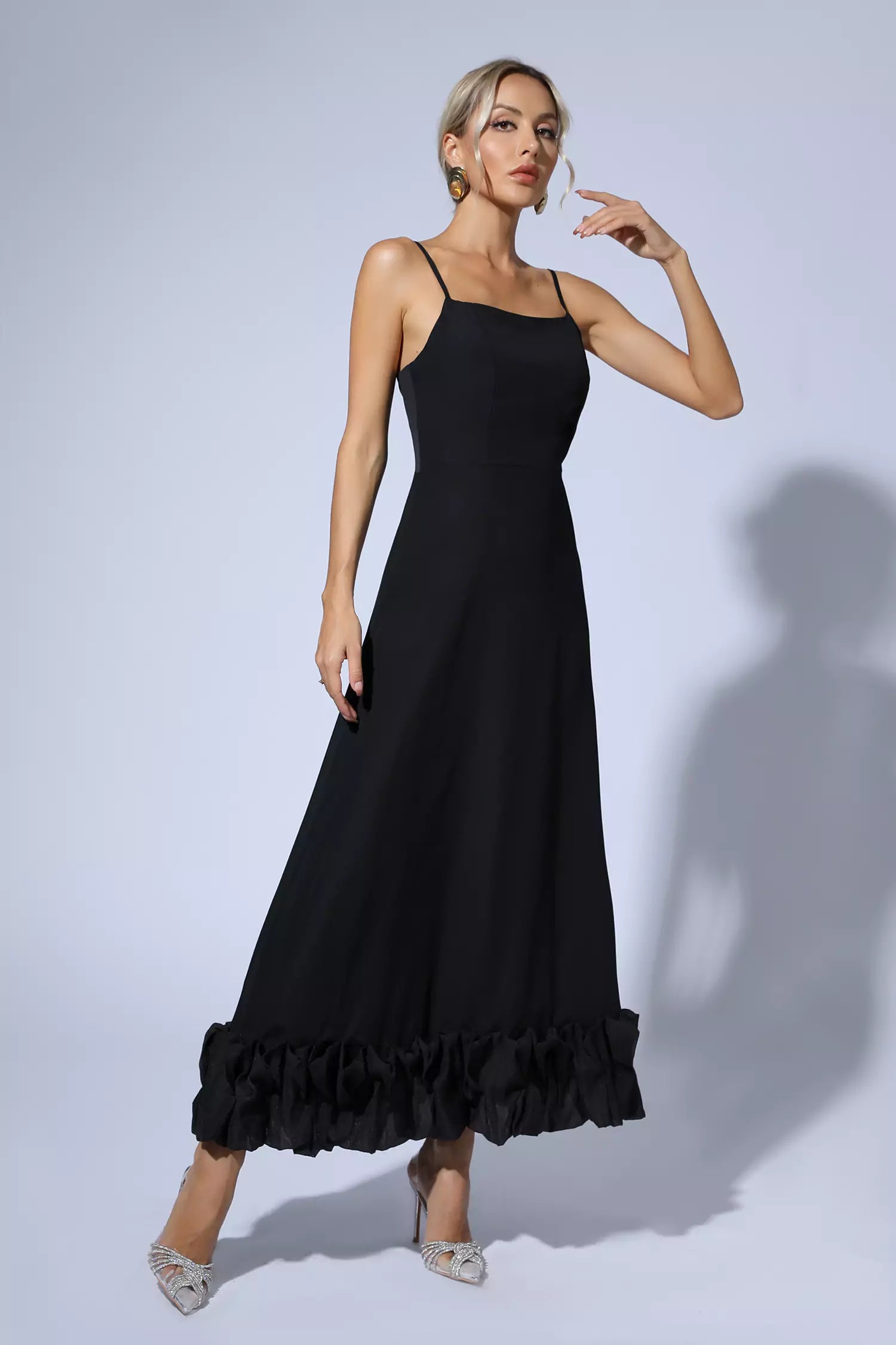 Izabella Black A-line Maxi Dress-CATCHALL