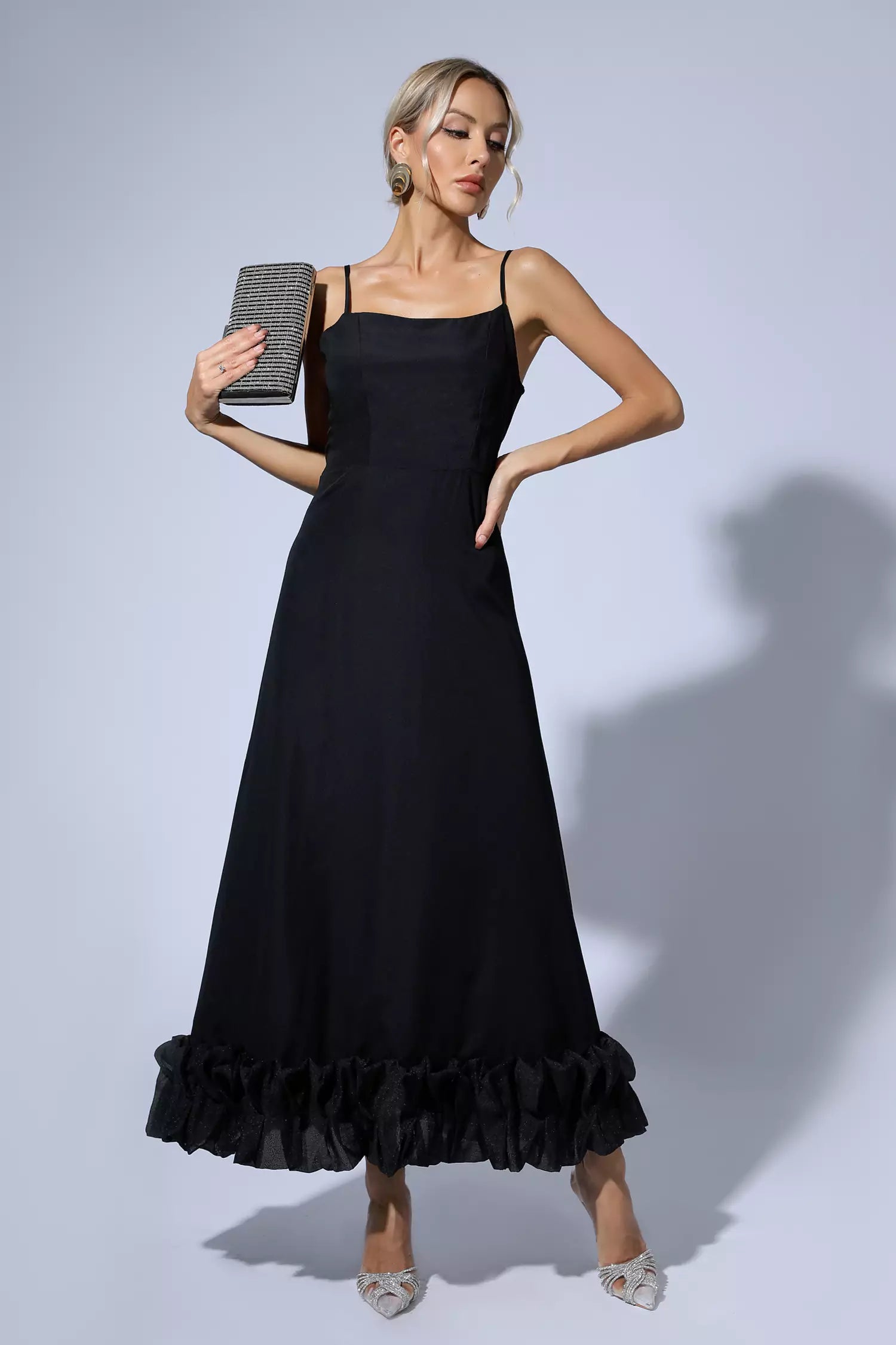 Izabella Black A-line Maxi Dress-CATCHALL