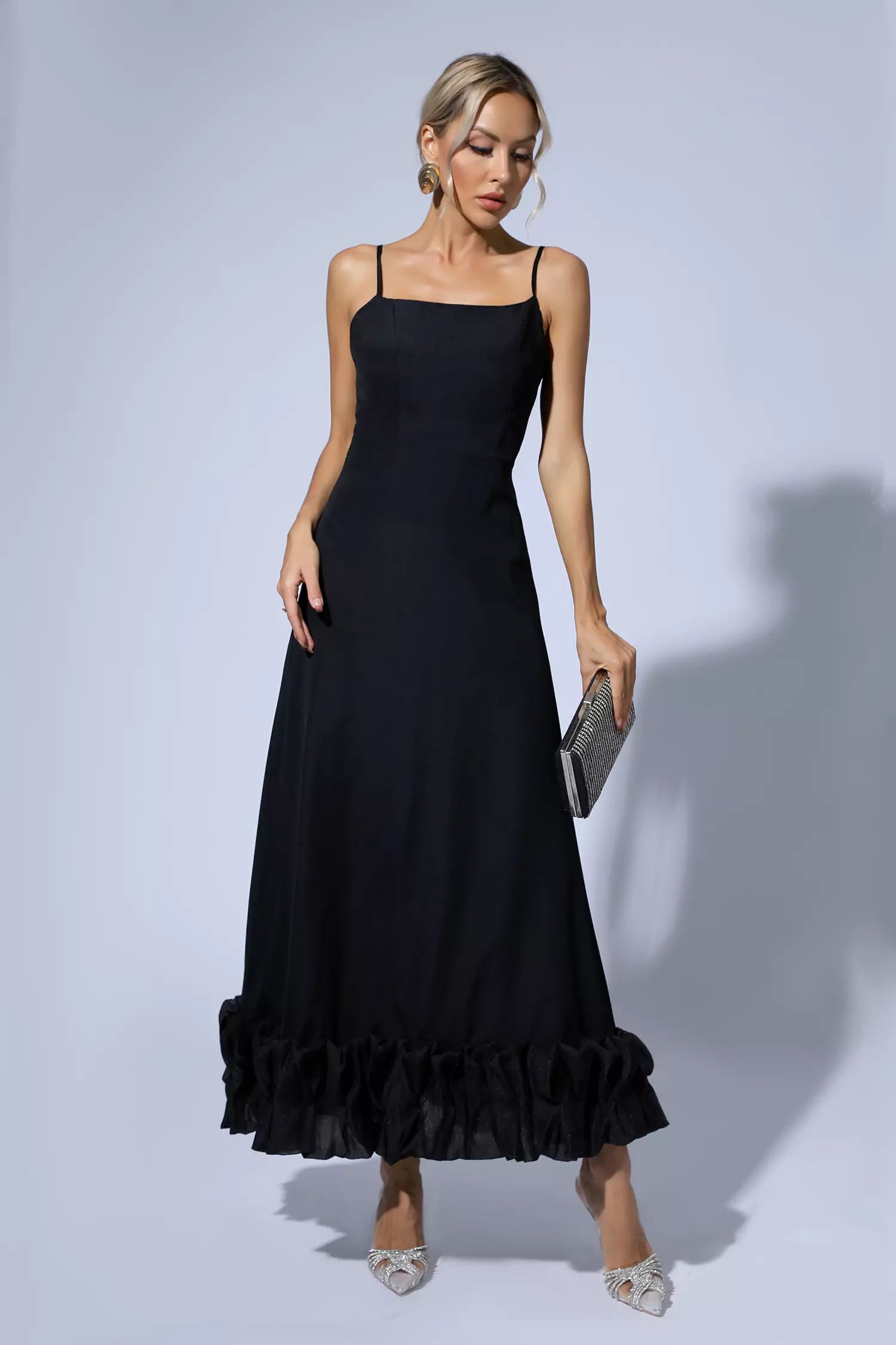 Izabella Black A-line Maxi Dress-CATCHALL