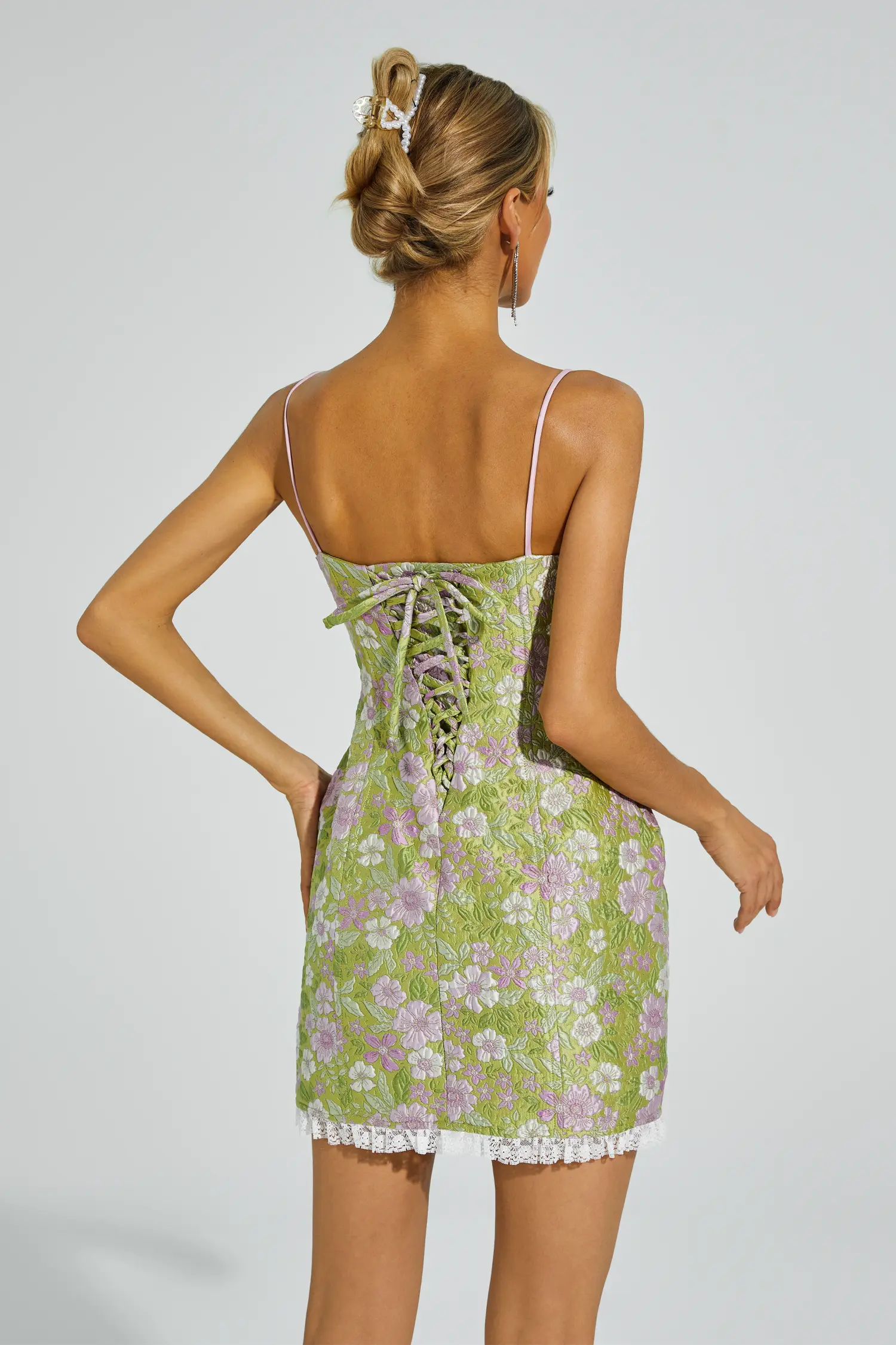 Jacob Green Flower Lace Slip Dress-CATCHALL