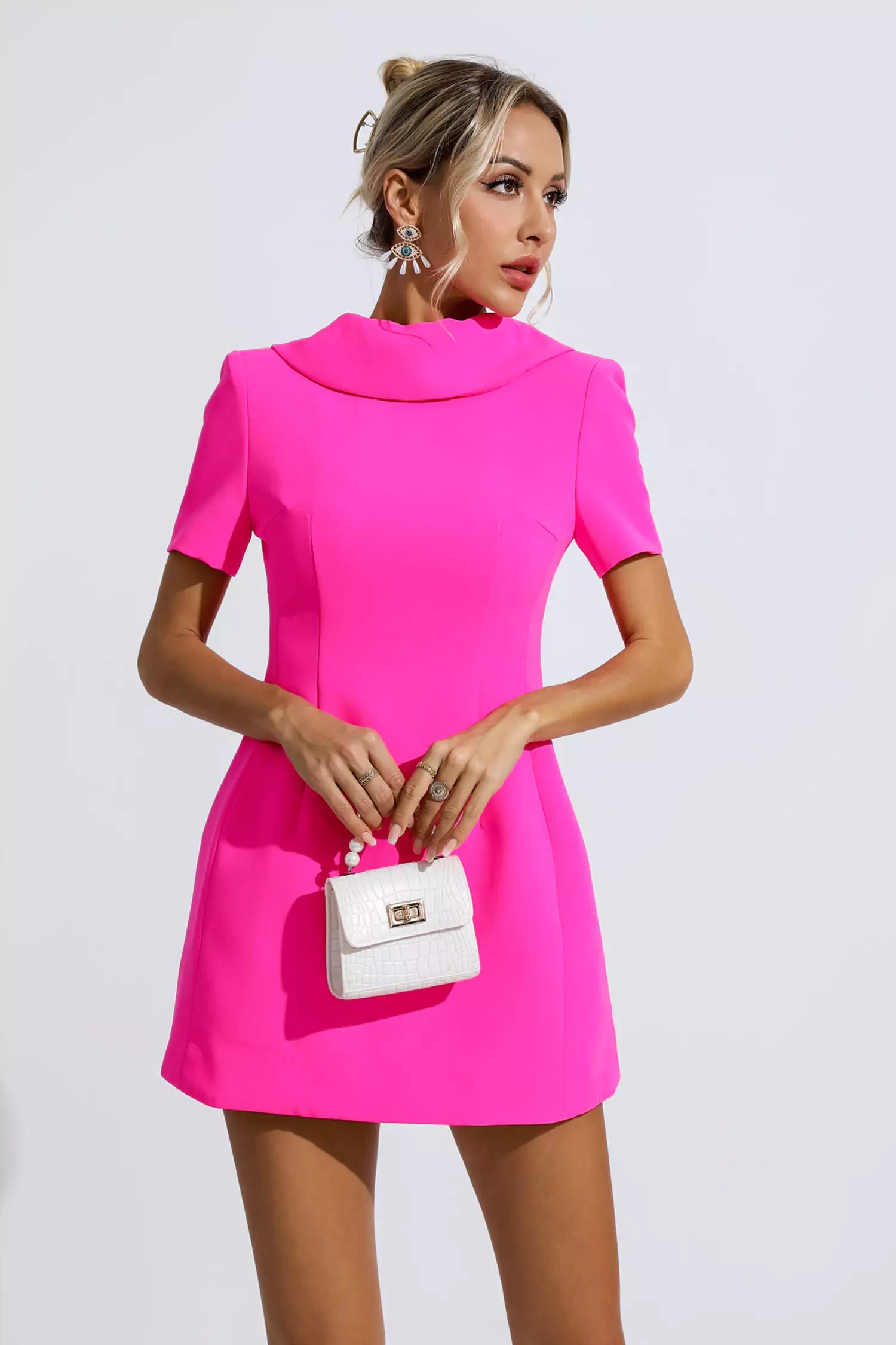 Jacqueline Pink Bow Mini Dress-CATCHALL