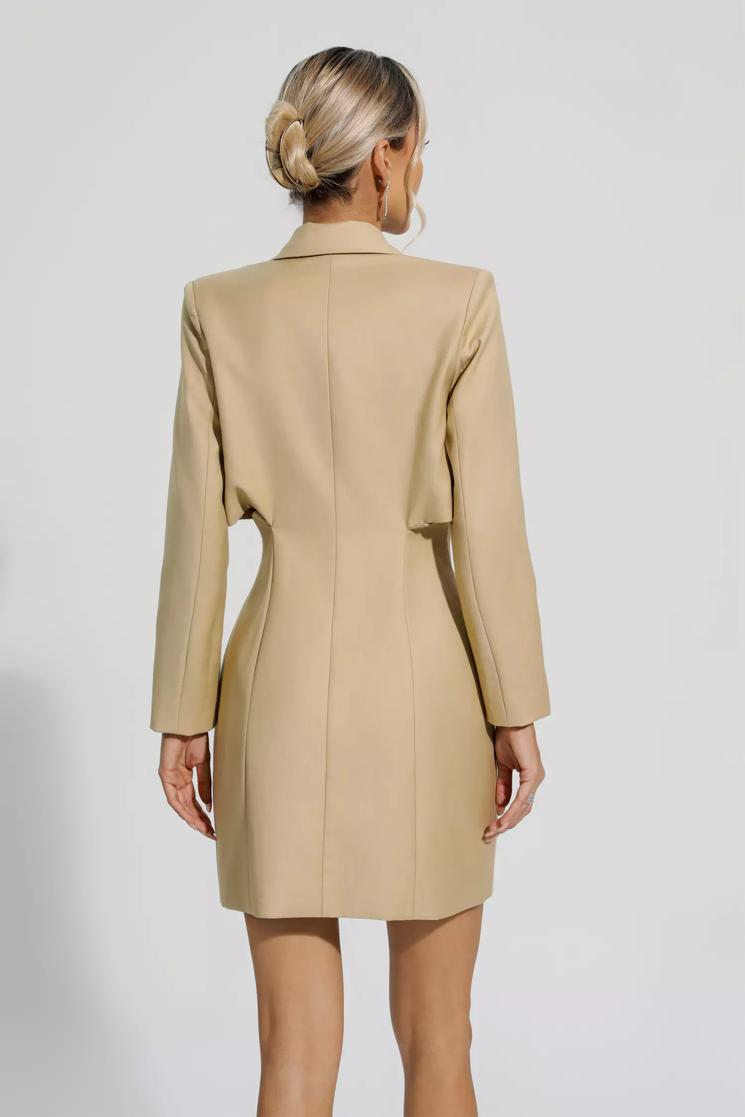 Jada Khaki Long Sleeve Blazer Dress-CATCHALL