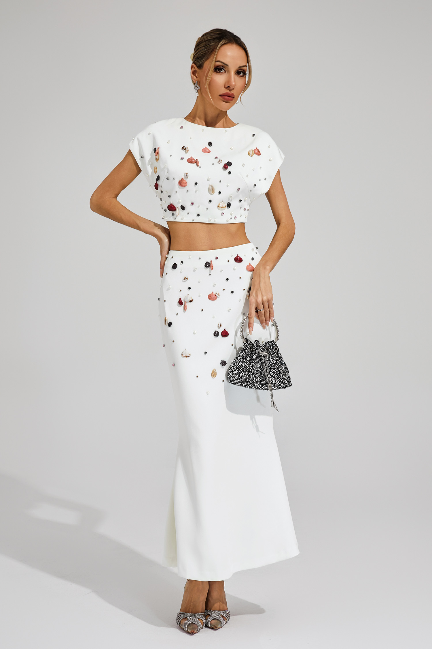 James White Diamond Shells Embellished Set