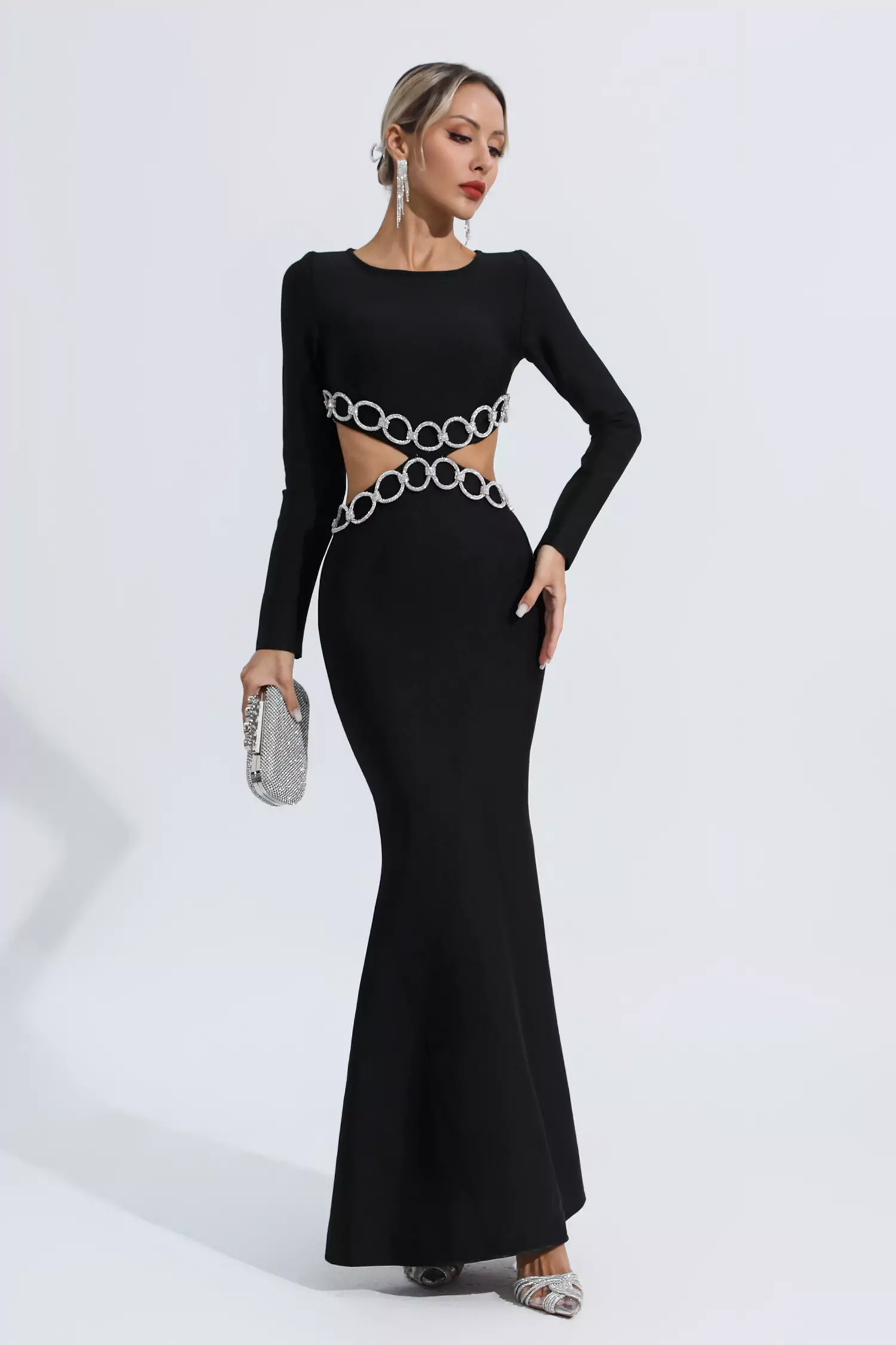 Janelle Black Cut Out Bandage Dress-CATCHALL