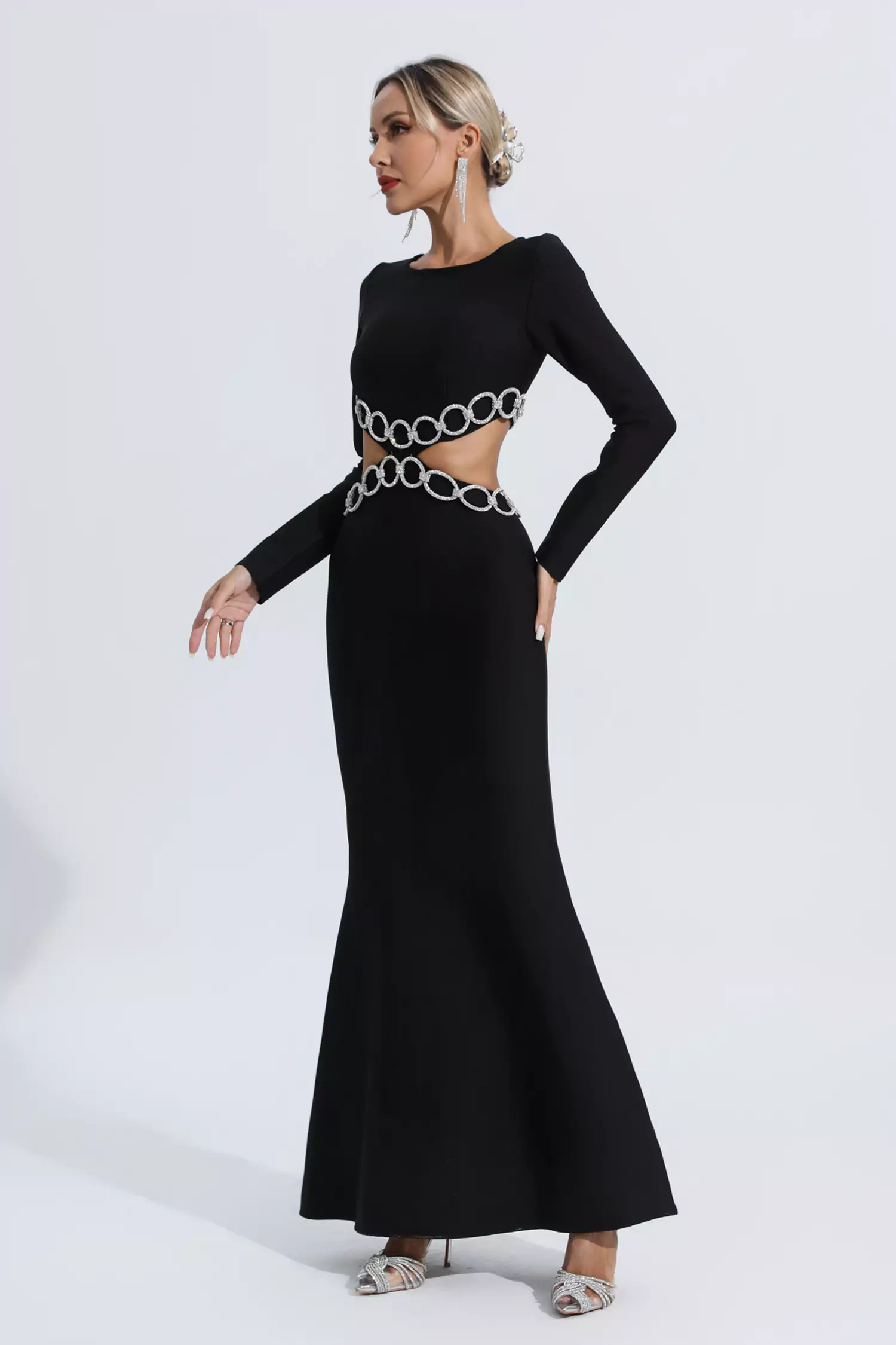 Janelle Black Cut Out Bandage Dress-CATCHALL