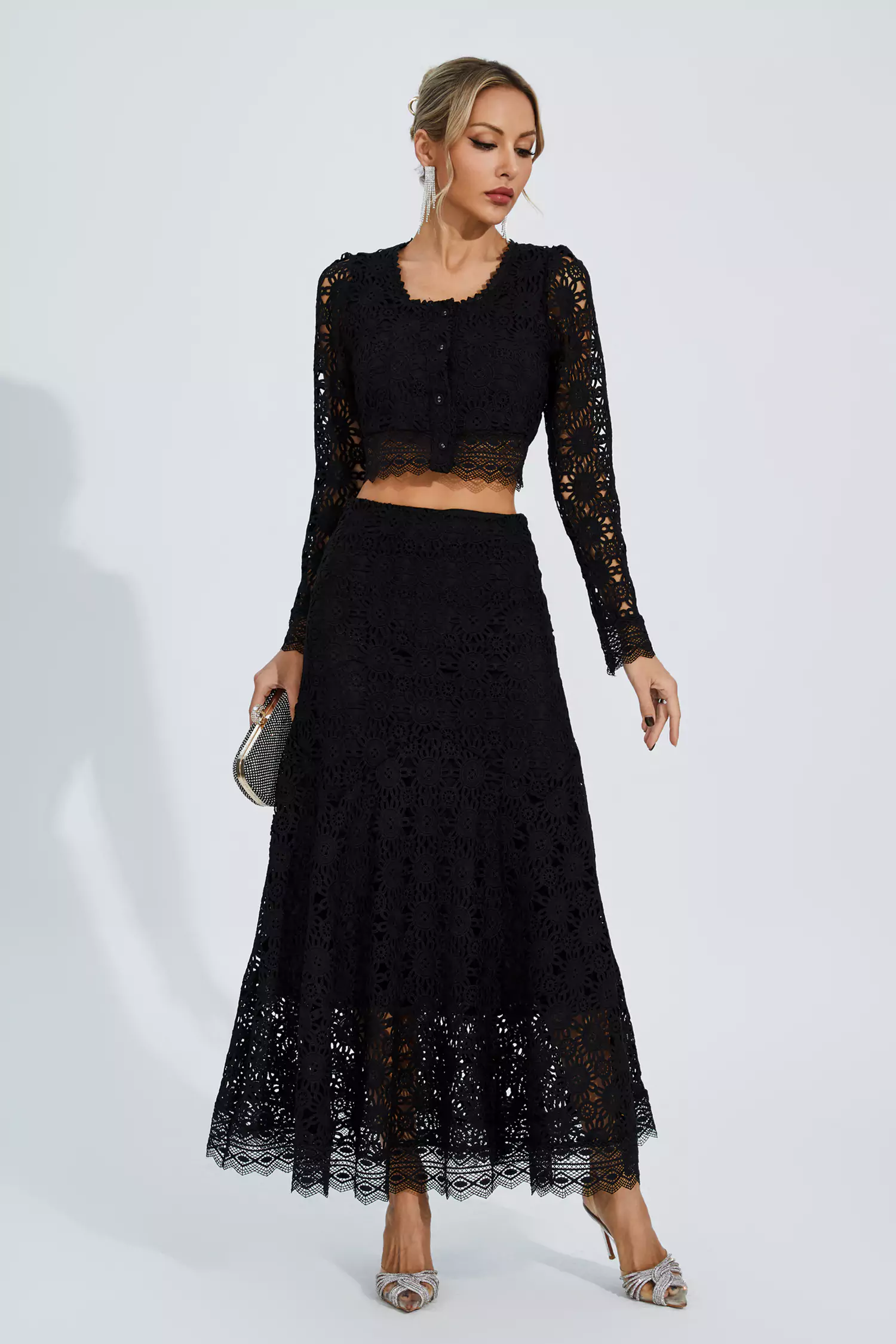 Janiyah Black Hollow Long Sleeve Set-CATCHALL