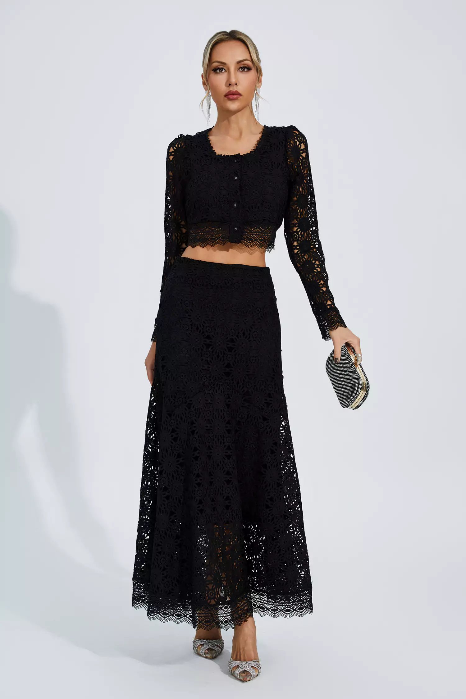 Janiyah Black Hollow Long Sleeve Set-CATCHALL