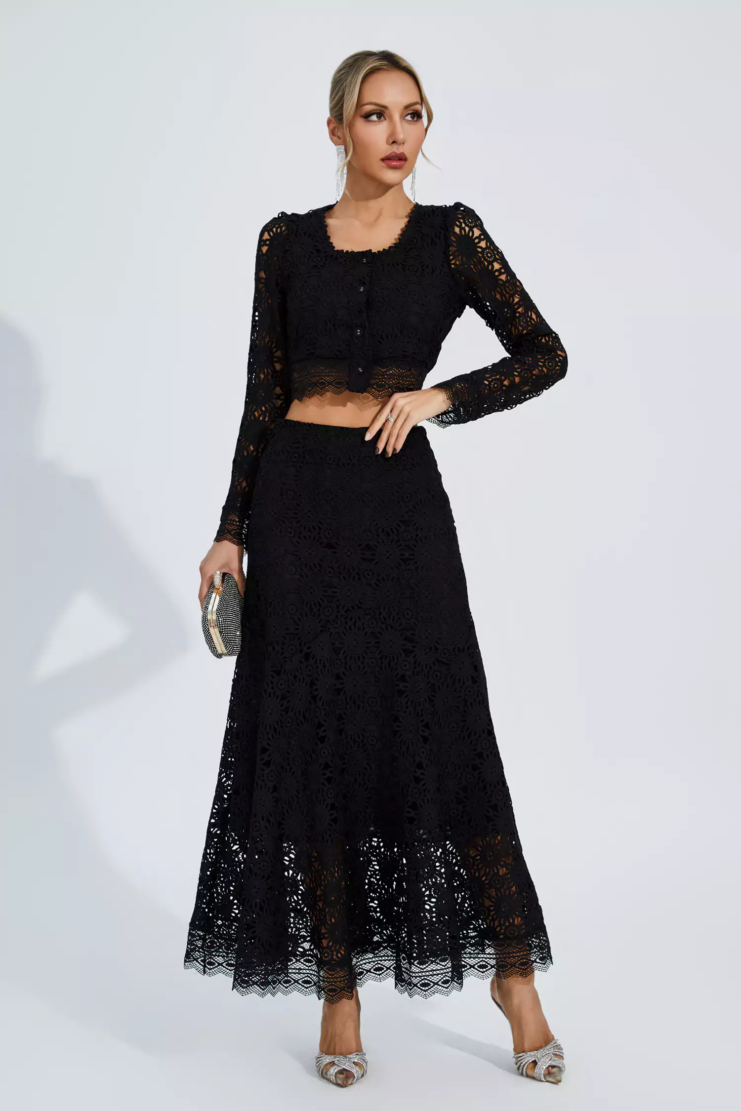 Janiyah Black Hollow Long Sleeve Set-CATCHALL