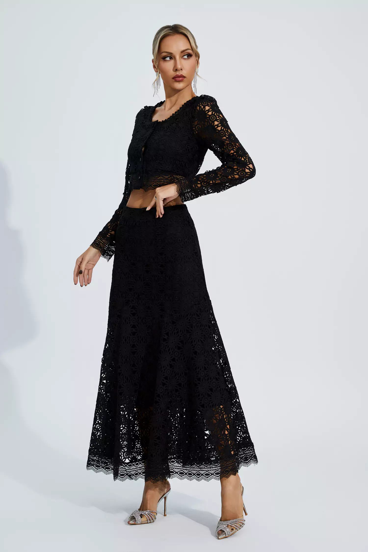 Janiyah Black Hollow Long Sleeve Set-CATCHALL