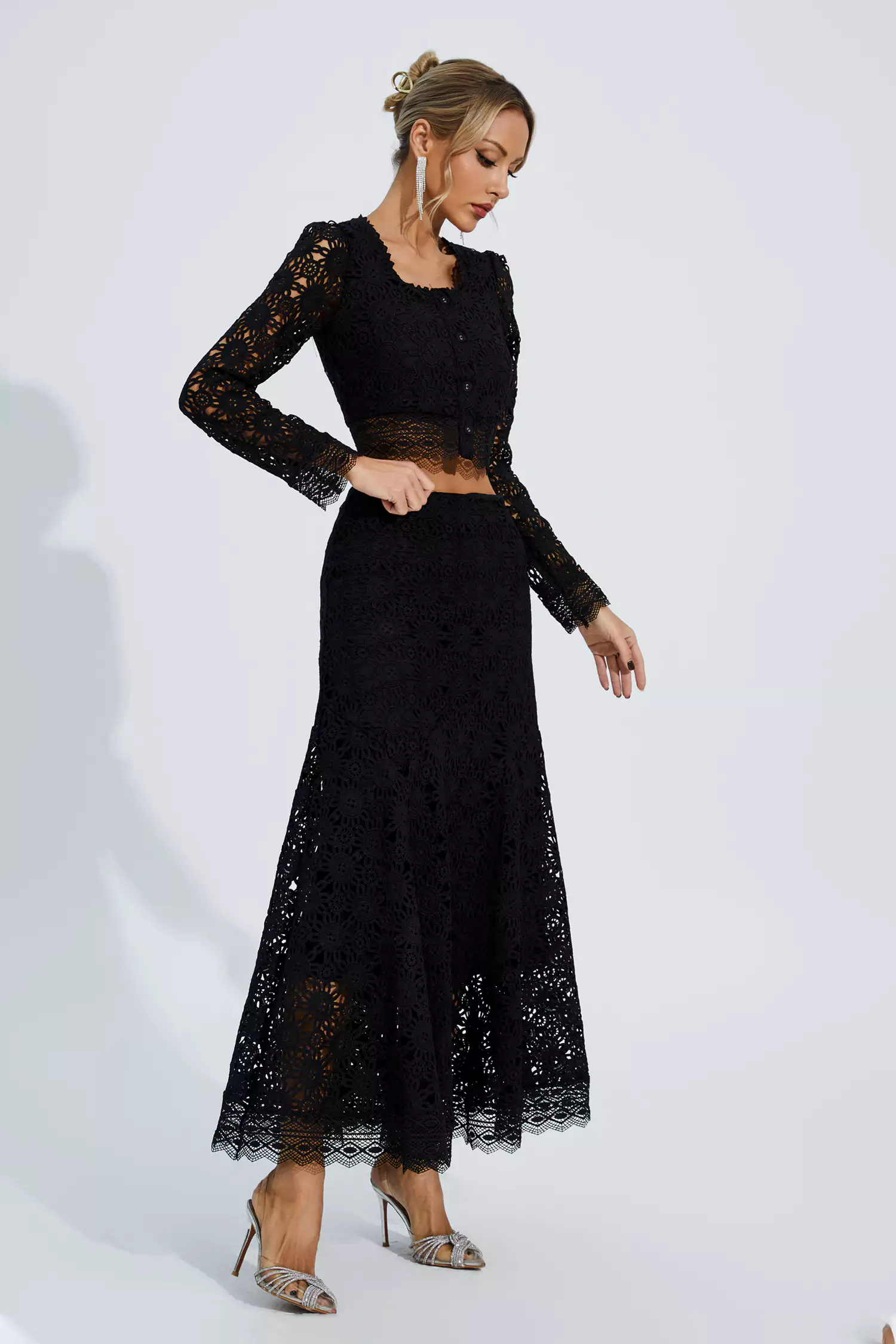 Janiyah Black Hollow Long Sleeve Set-CATCHALL