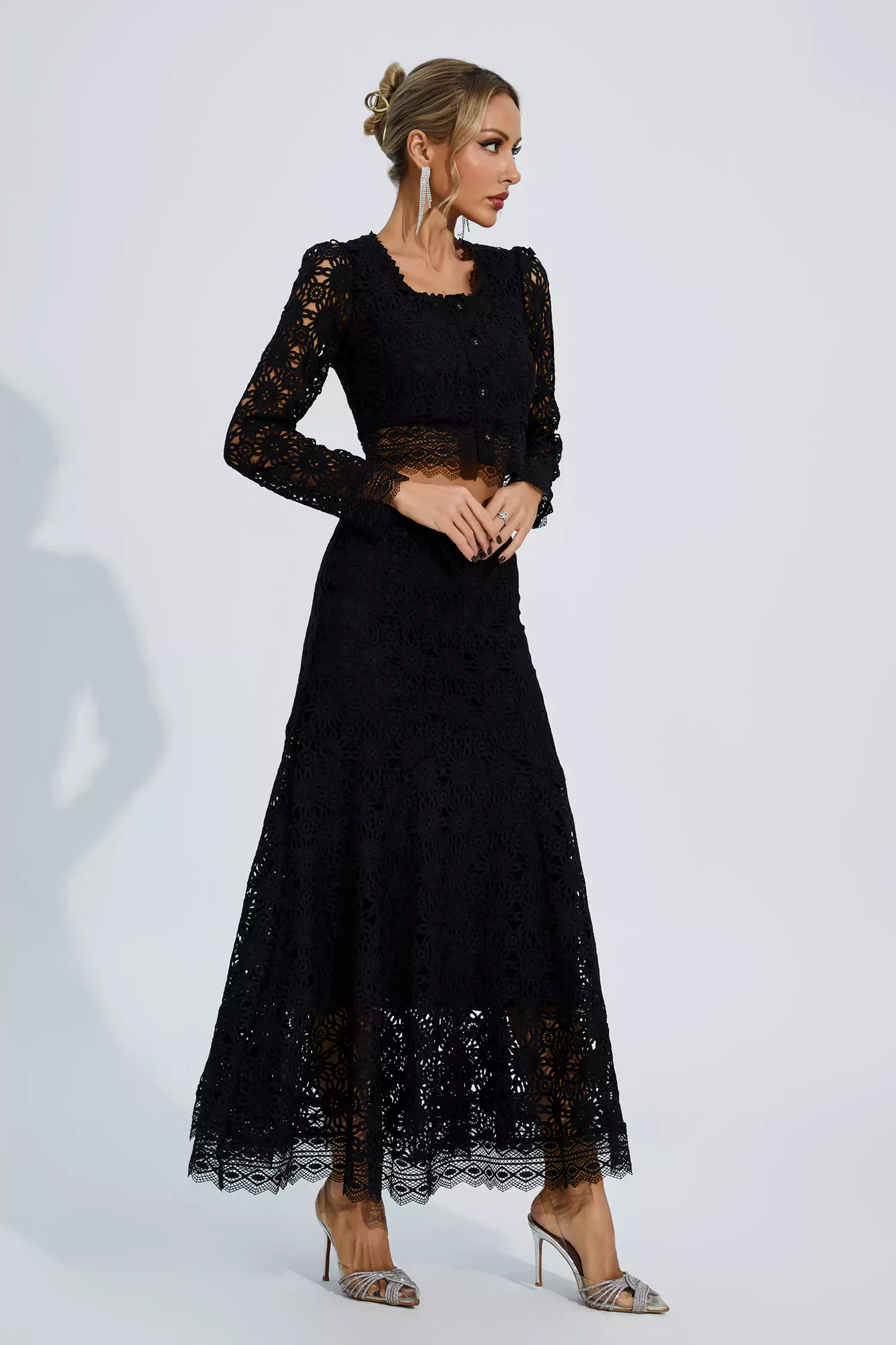 Janiyah Black Hollow Long Sleeve Set-CATCHALL