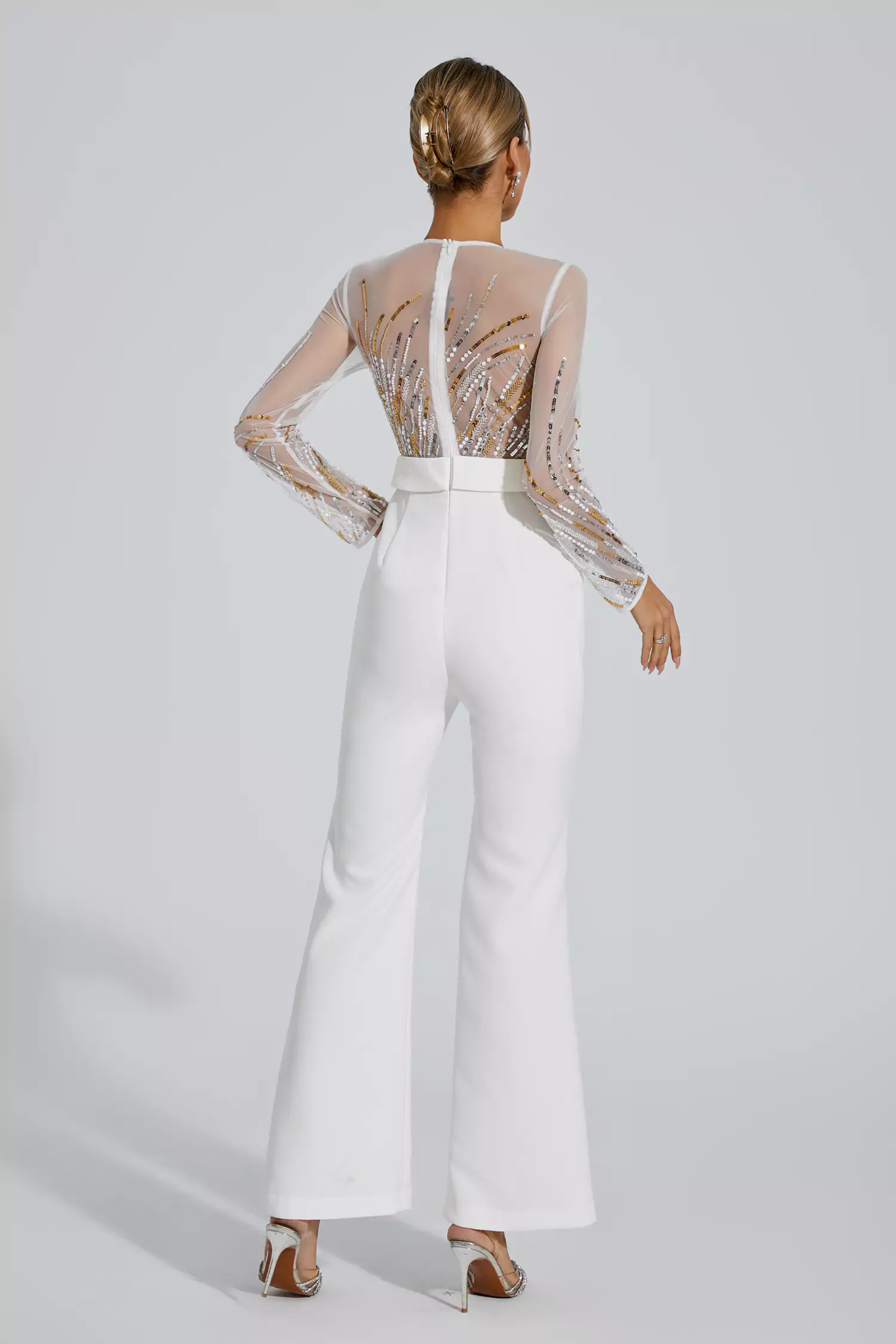 Jaycee White Sequin Mesh Jumpsuit-CATCHALL