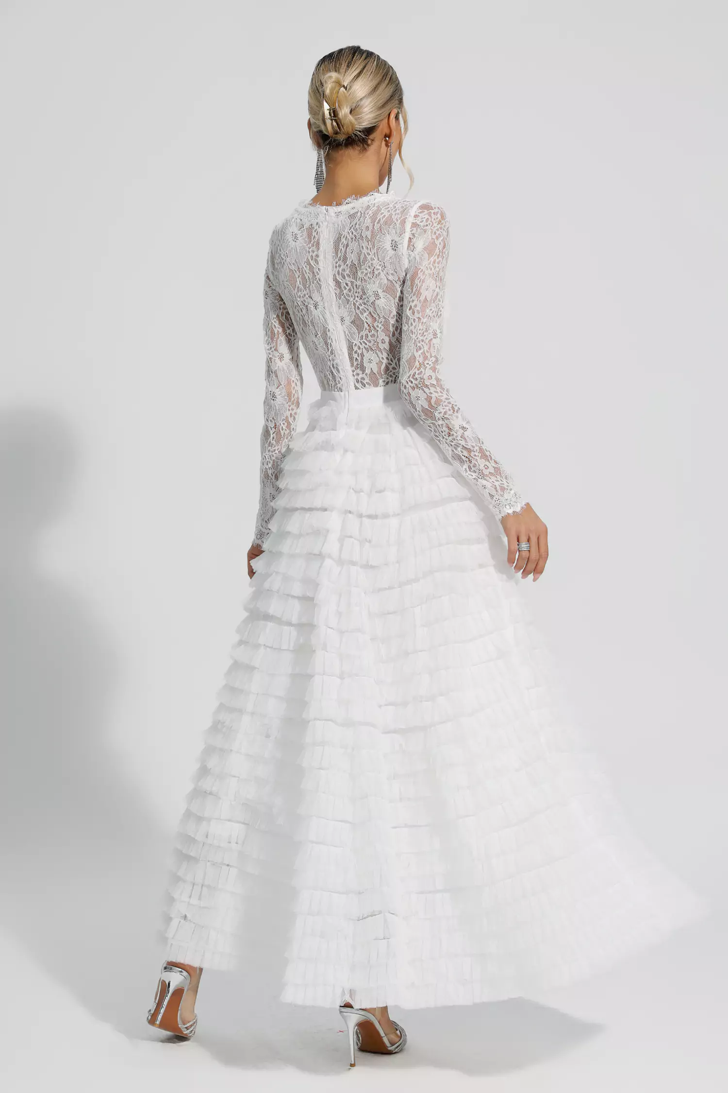 Jayleen White Hollow Lace A-line Maxi Dress-CATCHALL